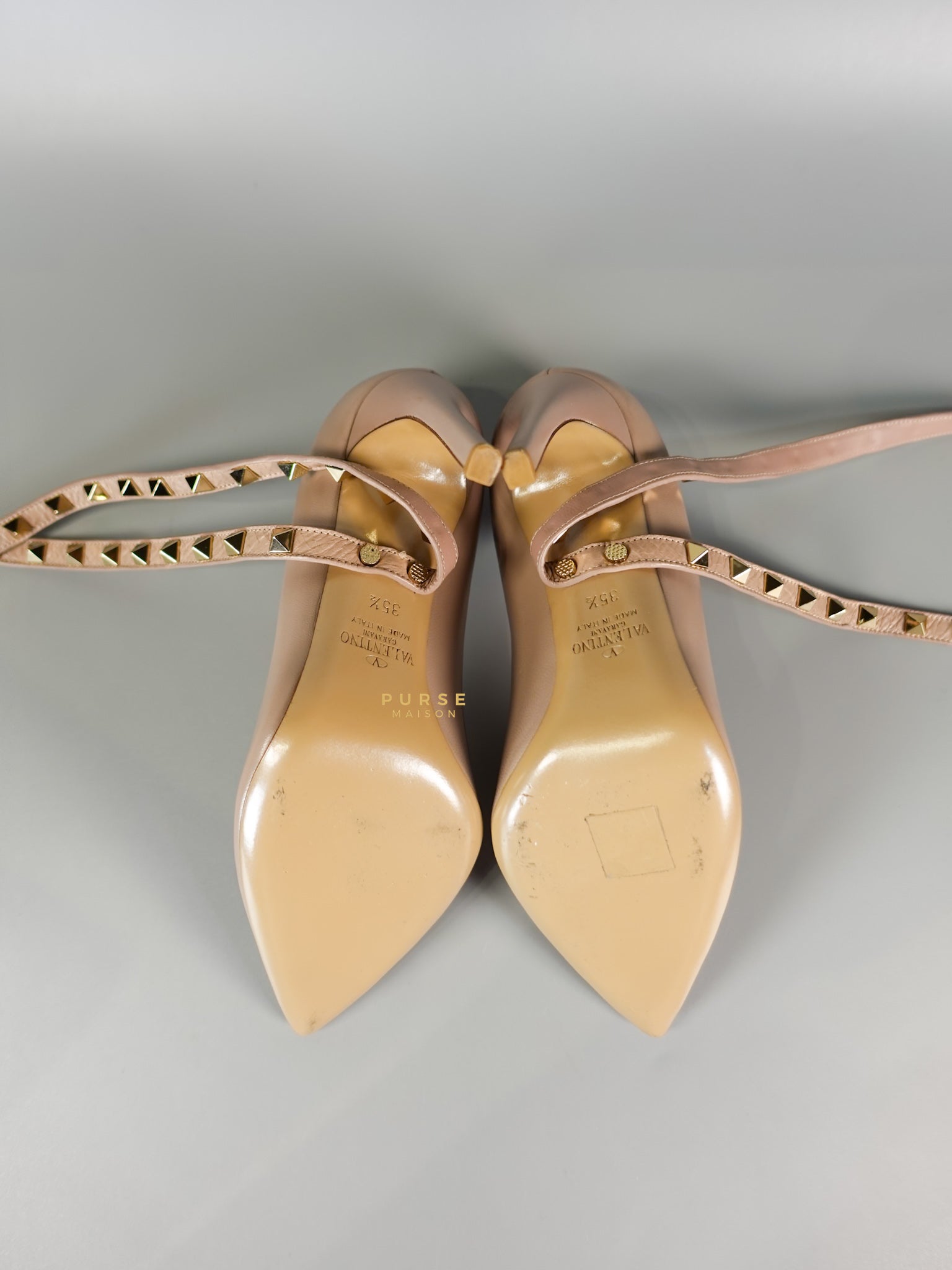 Leather Pumps with Rockstud Strap (Size 35.5EU 22.5cm) | Purse Maison Luxury Bags Shop