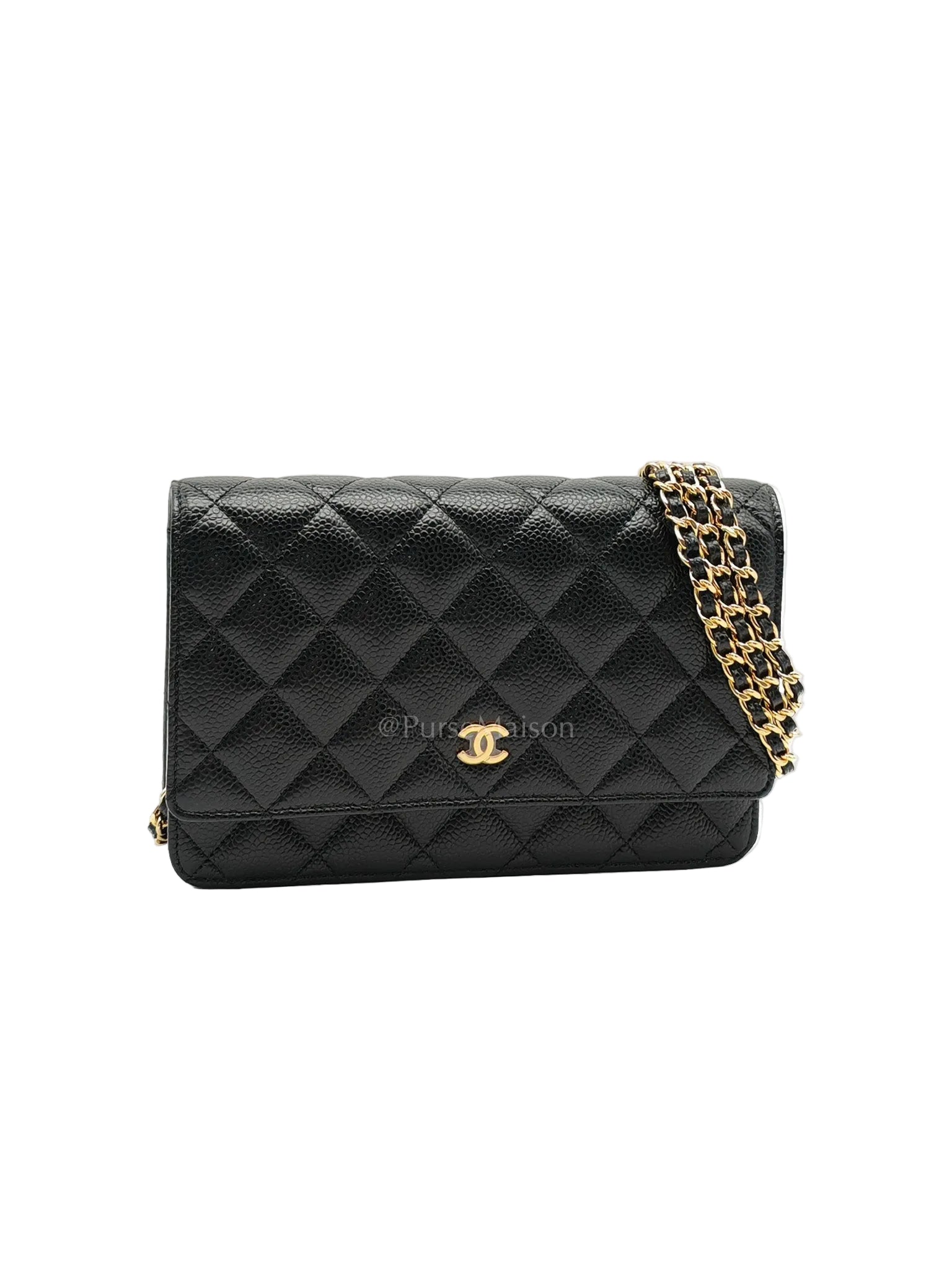 Chanel Wallet on Chain (WOC) in Black Quilted Caviar Leather and Gold Hardware Series 26 | Purse Maison Luxury Bags Shop
