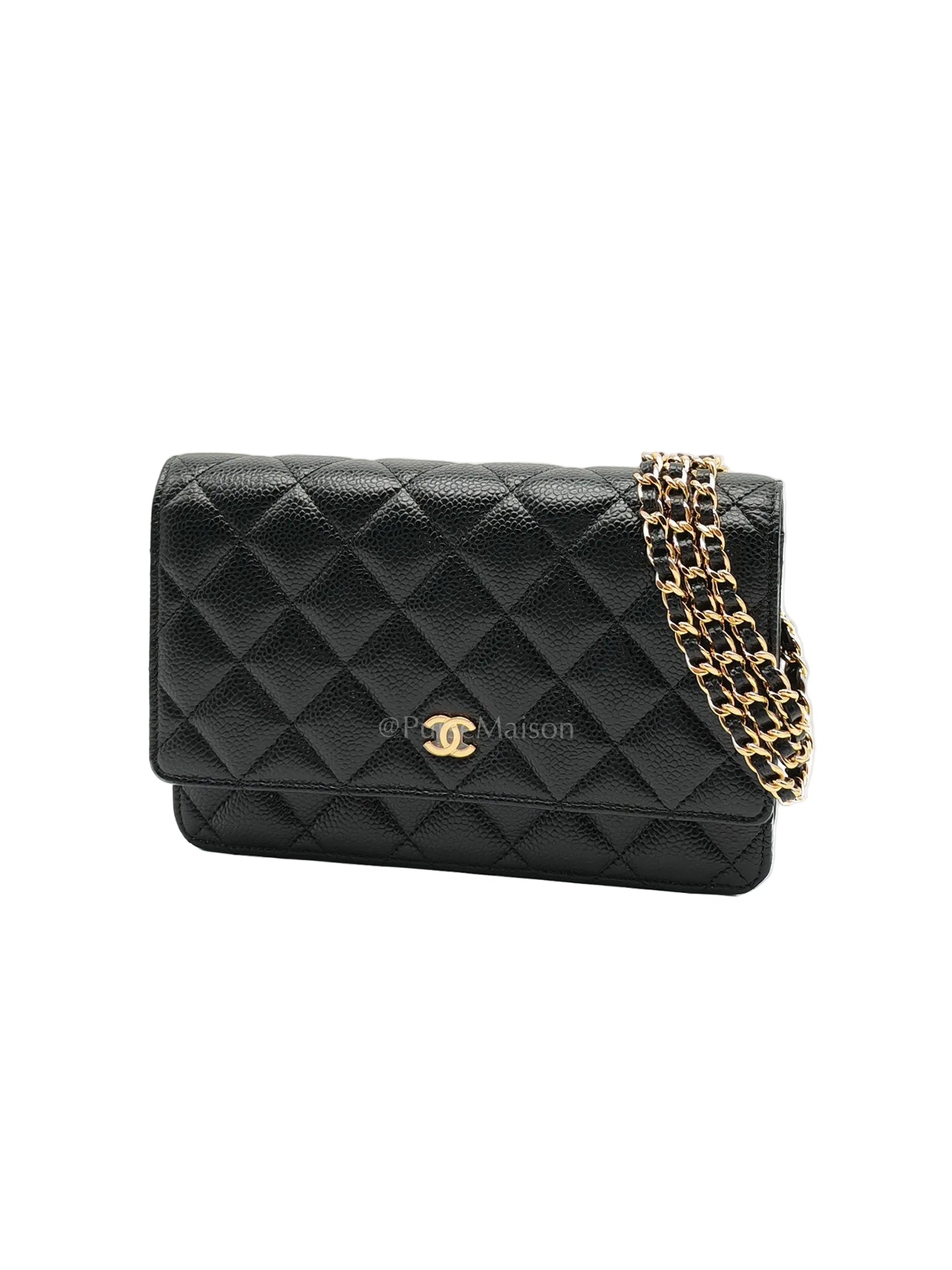Chanel Wallet on Chain (WOC) in Black Quilted Caviar Leather and Gold Hardware Series 26 | Purse Maison Luxury Bags Shop