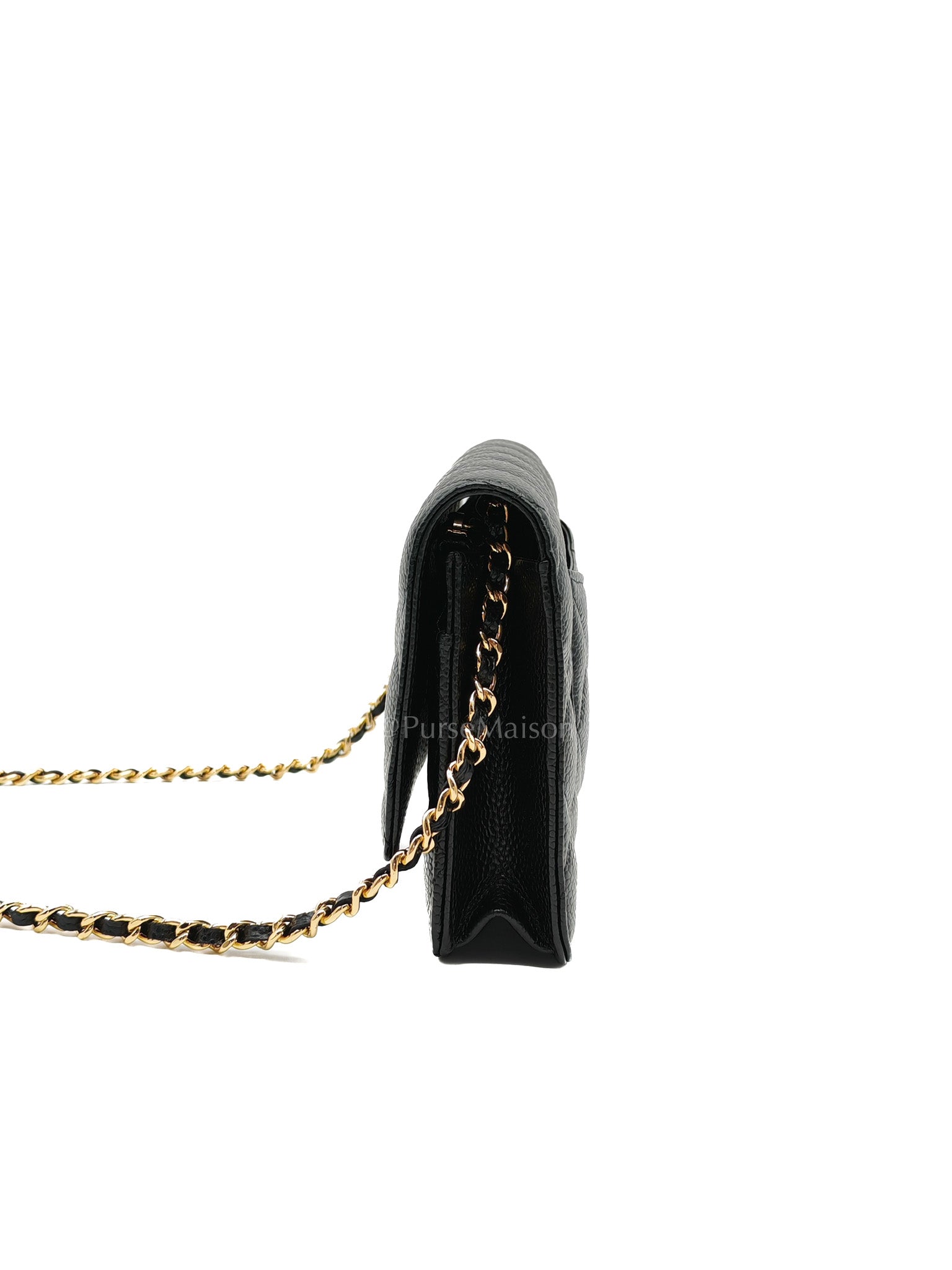 Chanel Wallet on Chain (WOC) in Black Quilted Caviar Leather and Gold Hardware Series 26 | Purse Maison Luxury Bags Shop
