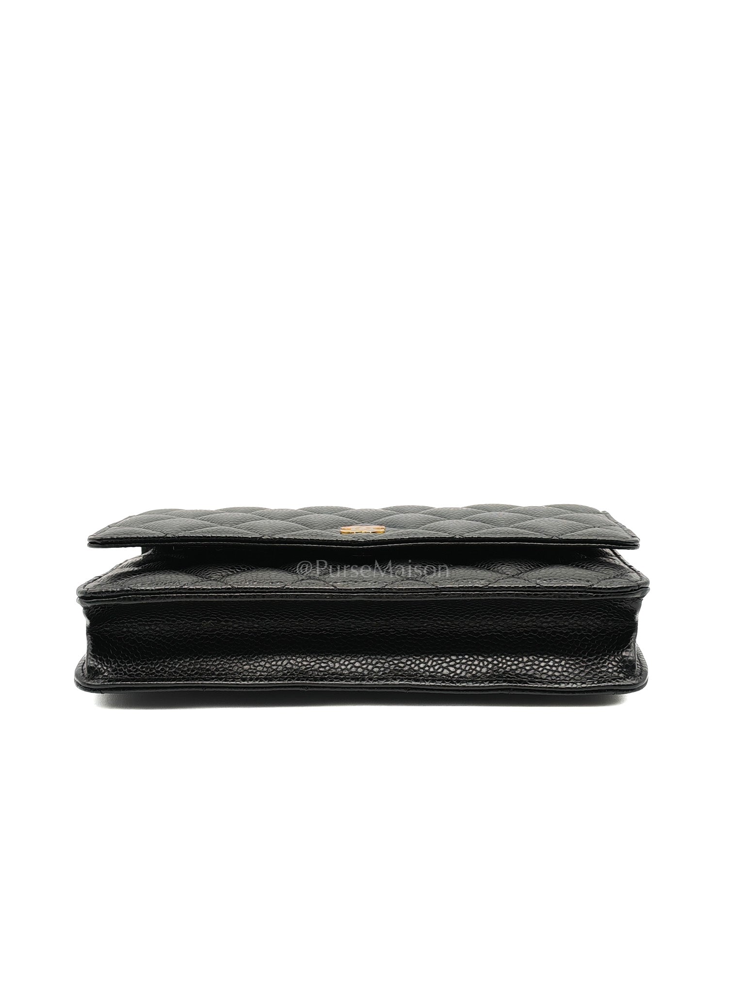 Chanel Wallet on Chain (WOC) in Black Quilted Caviar Leather and Gold Hardware Series 26 | Purse Maison Luxury Bags Shop