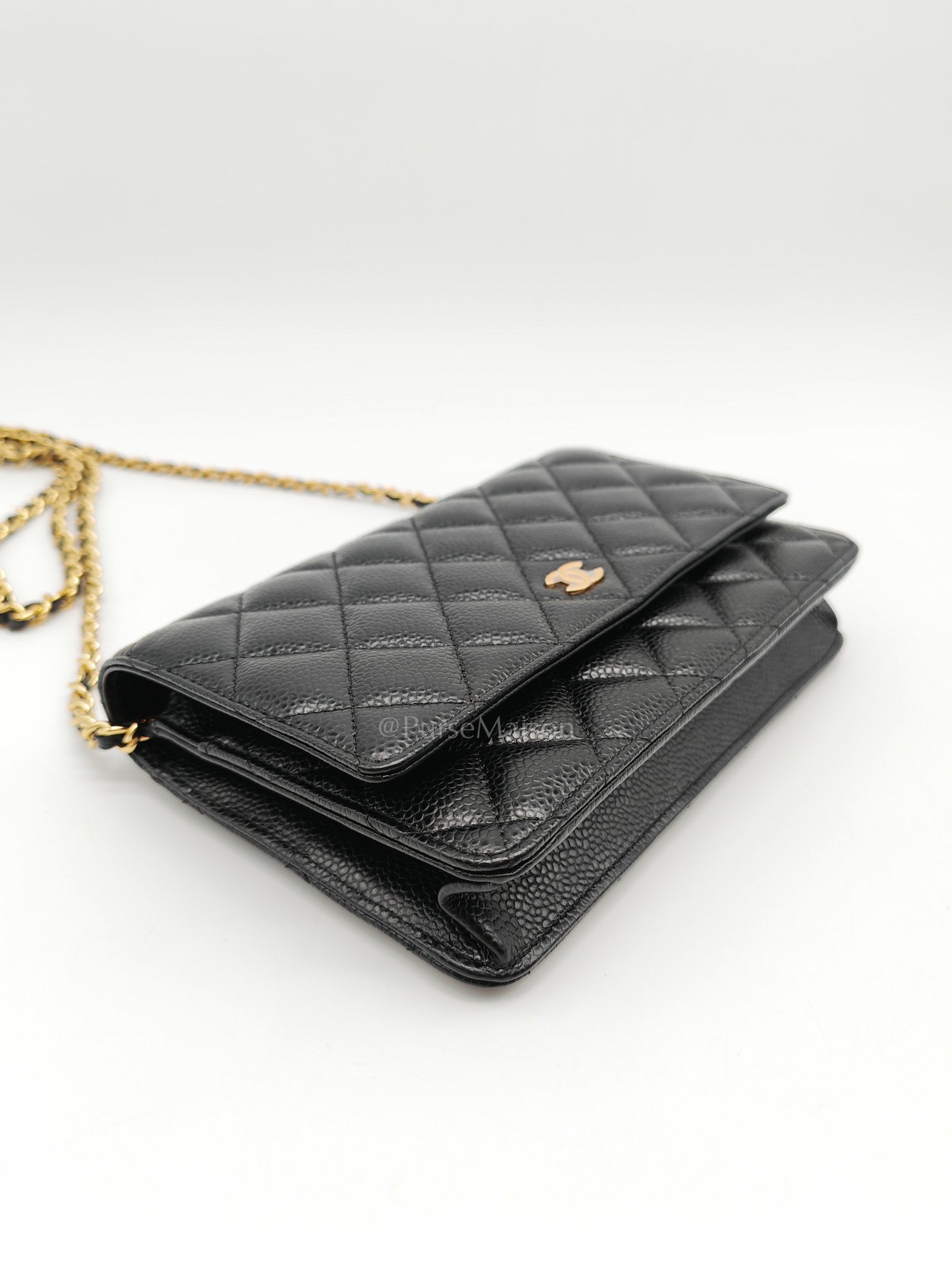 Chanel Wallet on Chain (WOC) in Black Quilted Caviar Leather and Gold Hardware Series 26 | Purse Maison Luxury Bags Shop