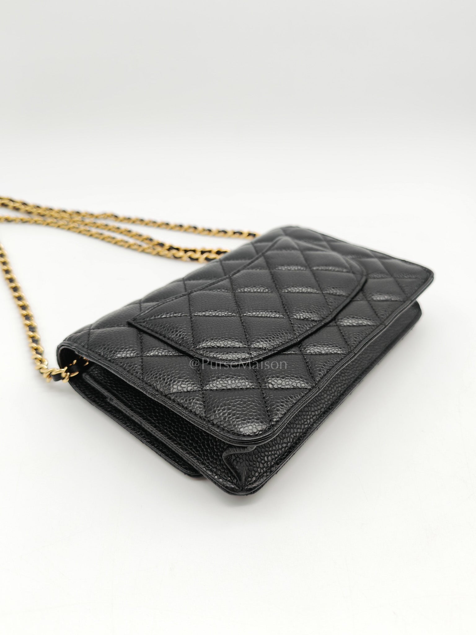 Chanel Wallet on Chain (WOC) in Black Quilted Caviar Leather and Gold Hardware Series 26 | Purse Maison Luxury Bags Shop