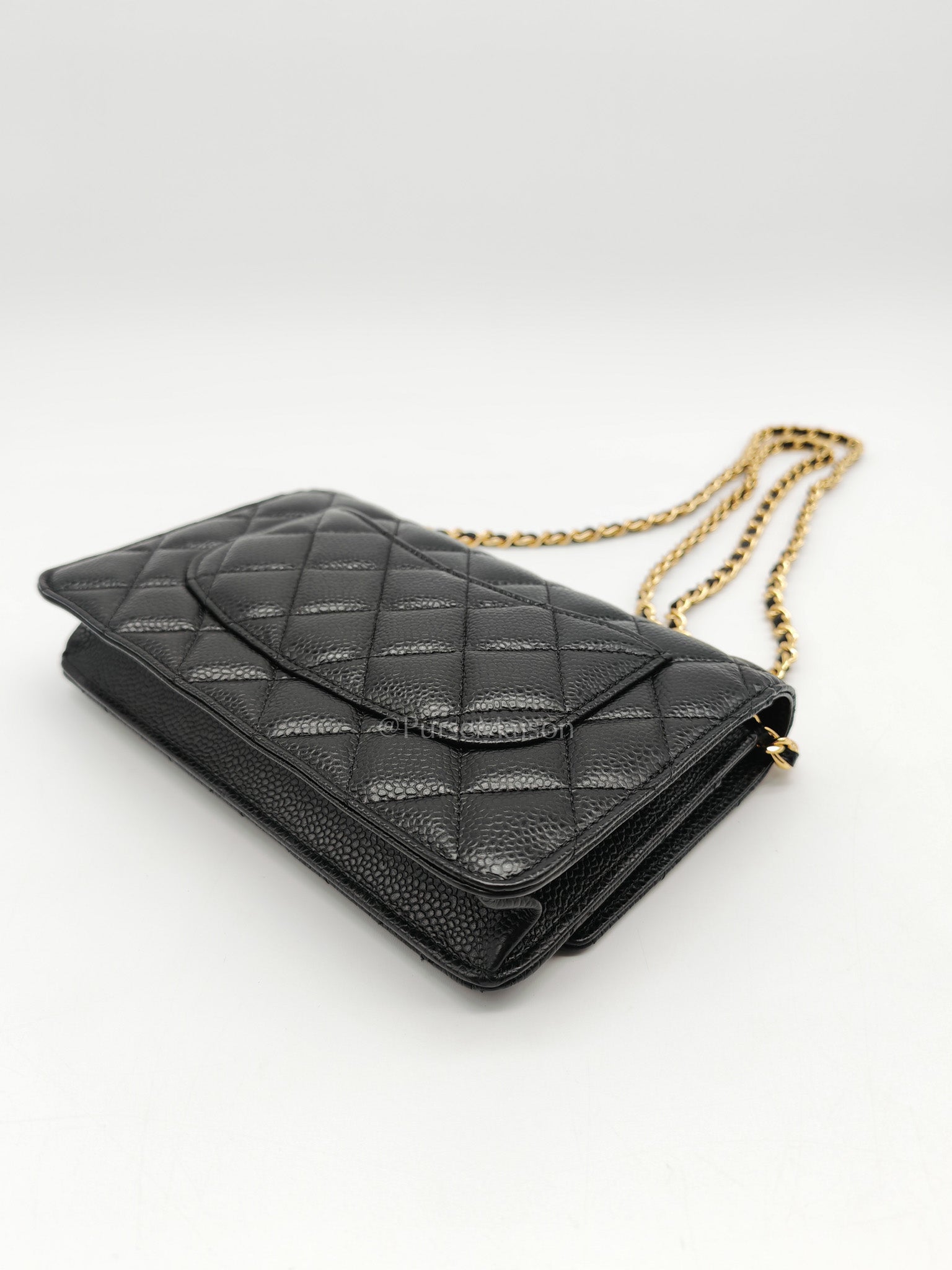 Chanel Wallet on Chain (WOC) in Black Quilted Caviar Leather and Gold Hardware Series 26 | Purse Maison Luxury Bags Shop
