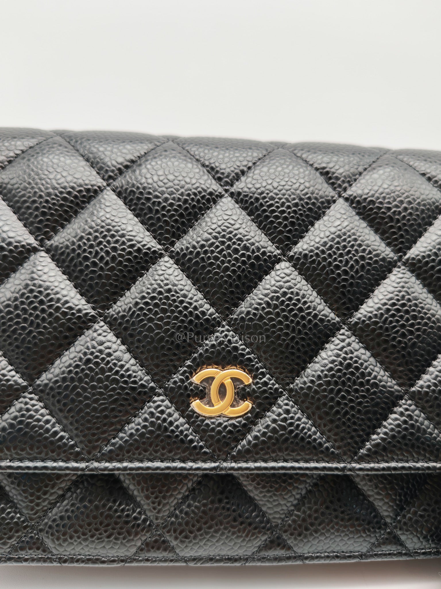 Chanel Wallet on Chain (WOC) in Black Quilted Caviar Leather and Gold Hardware Series 26 | Purse Maison Luxury Bags Shop