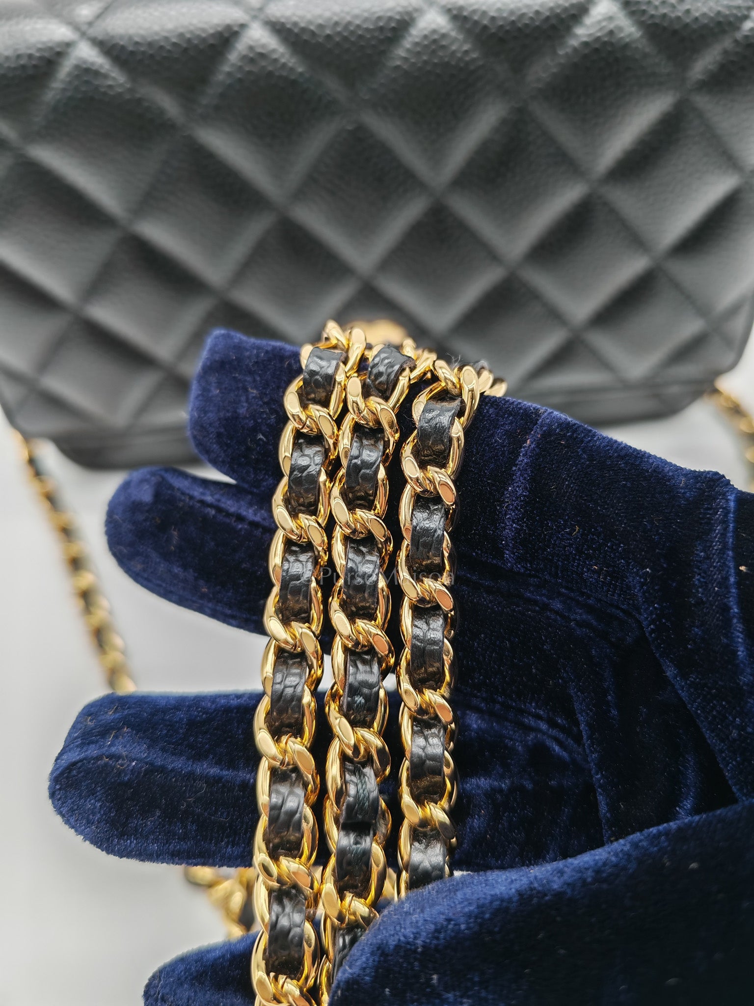 Chanel Wallet on Chain (WOC) in Black Quilted Caviar Leather and Gold Hardware Series 26 | Purse Maison Luxury Bags Shop