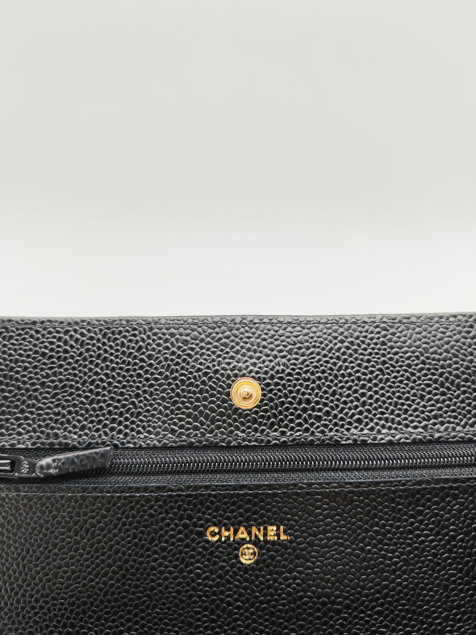 Chanel Wallet on Chain (WOC) in Black Quilted Caviar Leather and Gold Hardware Series 26 | Purse Maison Luxury Bags Shop