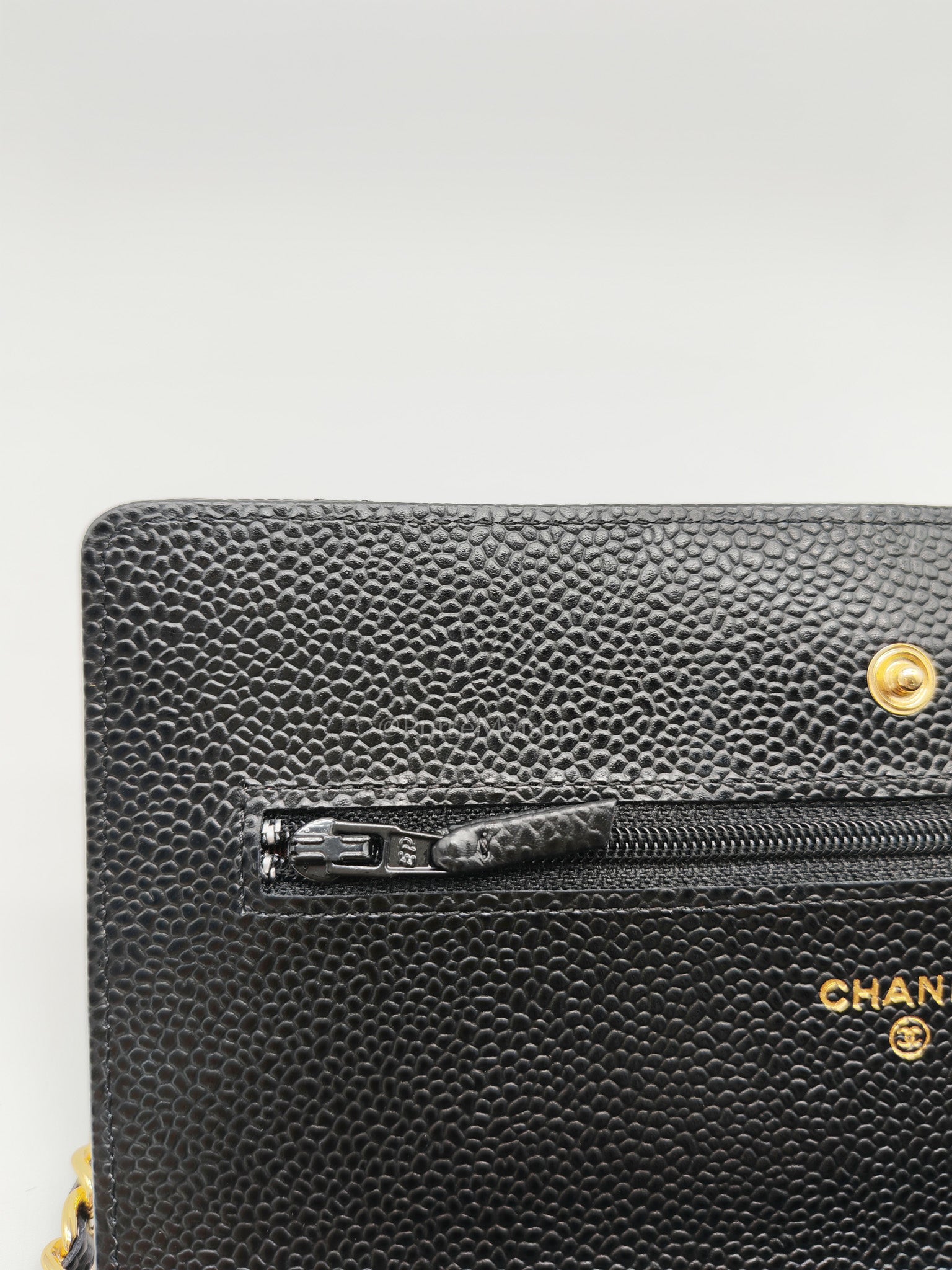 Chanel Wallet on Chain (WOC) in Black Quilted Caviar Leather and Gold Hardware Series 26 | Purse Maison Luxury Bags Shop
