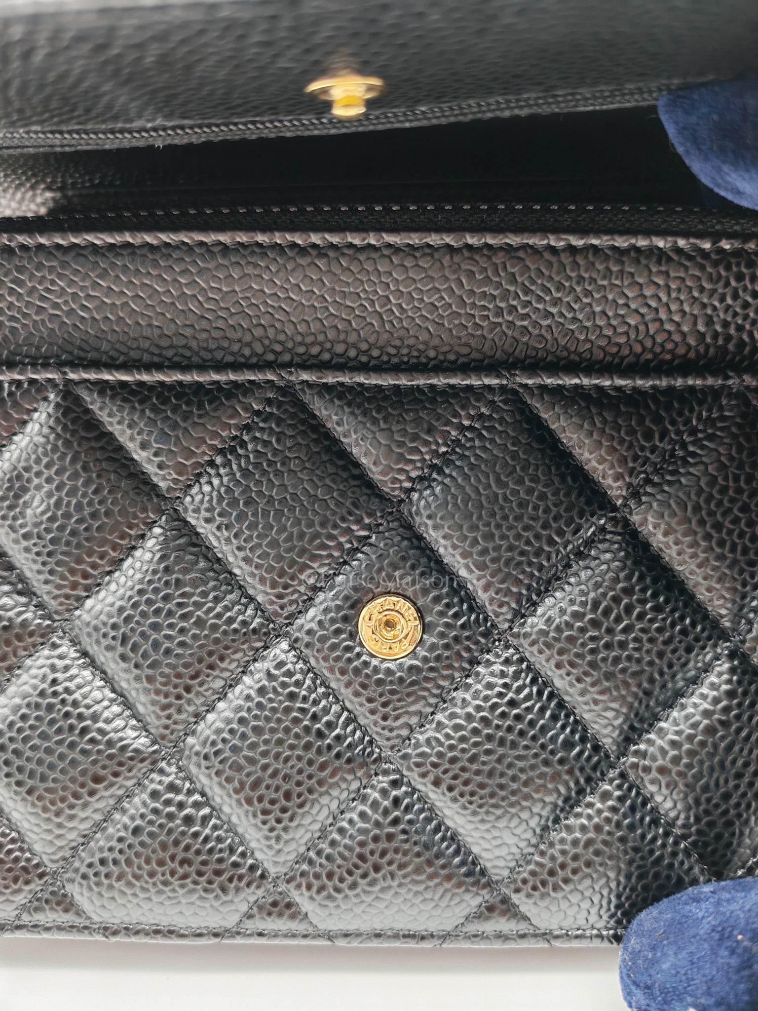 Chanel Wallet on Chain (WOC) in Black Quilted Caviar Leather and Gold Hardware Series 26 | Purse Maison Luxury Bags Shop