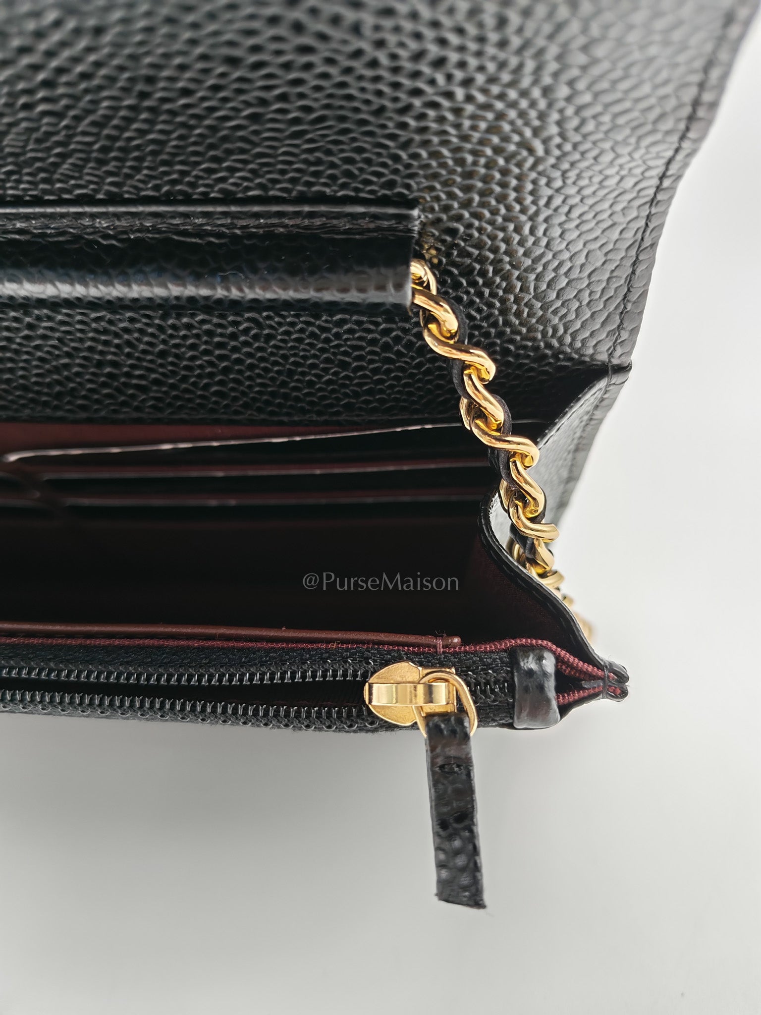 Chanel Wallet on Chain (WOC) in Black Quilted Caviar Leather and Gold Hardware Series 26 | Purse Maison Luxury Bags Shop