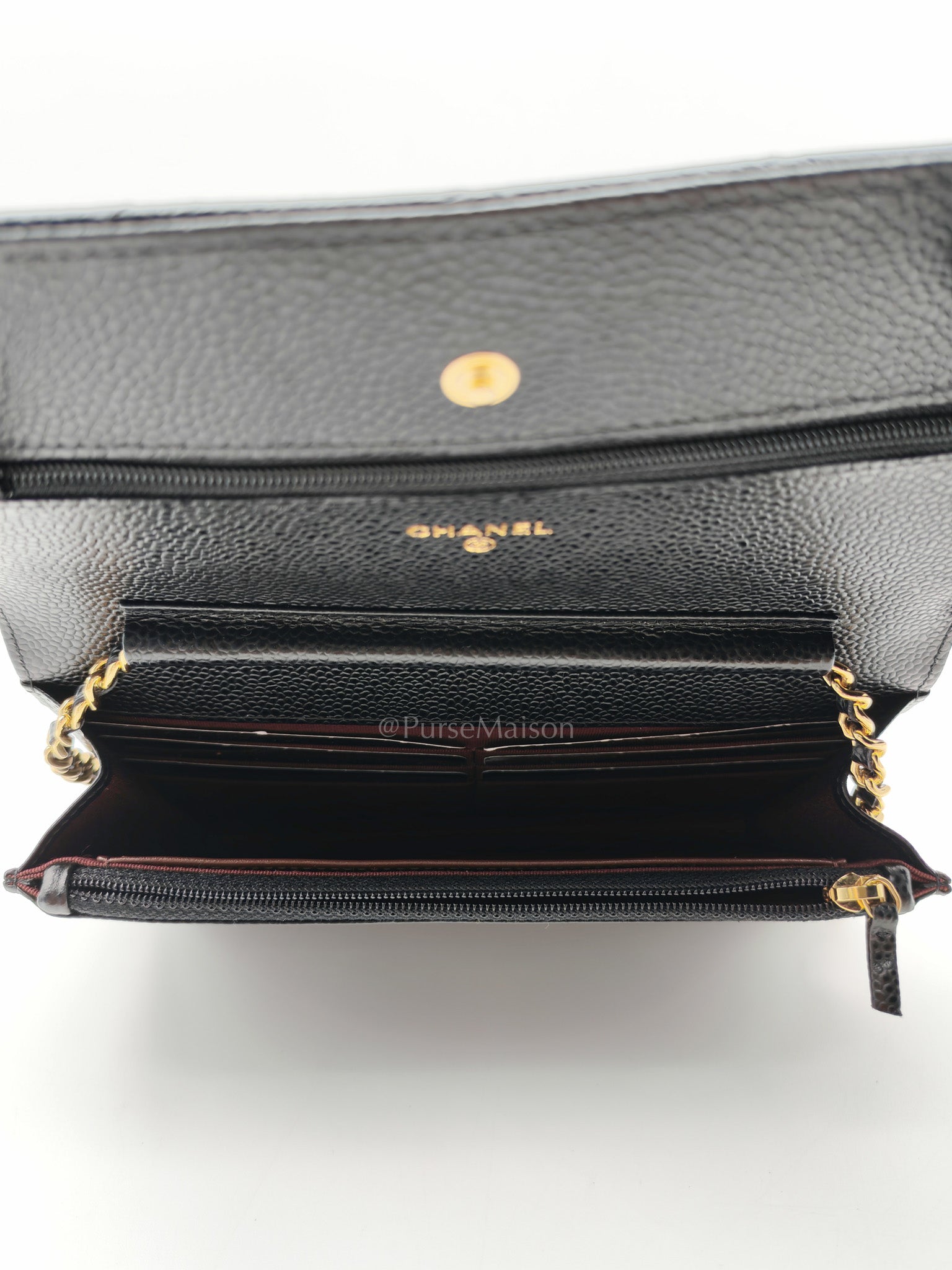 Chanel Wallet on Chain (WOC) in Black Quilted Caviar Leather and Gold Hardware Series 26 | Purse Maison Luxury Bags Shop