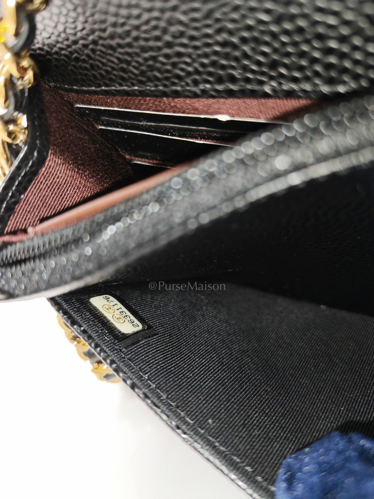 Chanel Wallet on Chain (WOC) in Black Quilted Caviar Leather and Gold Hardware Series 26 | Purse Maison Luxury Bags Shop