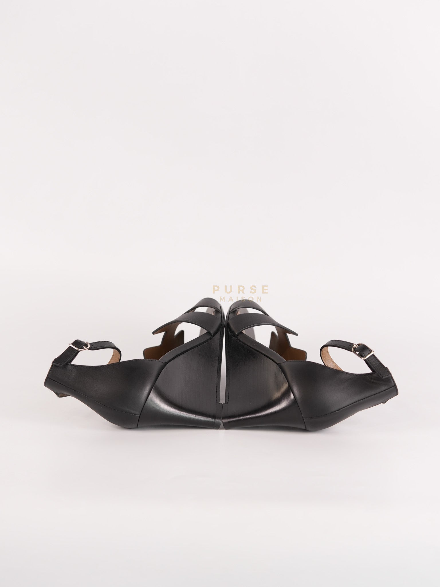 Legend Ankle Strap Wedge Sandals in Black Calfskin Leather Size 37 EU (23.5 cm) | Purse Maison Luxury Bags Shop