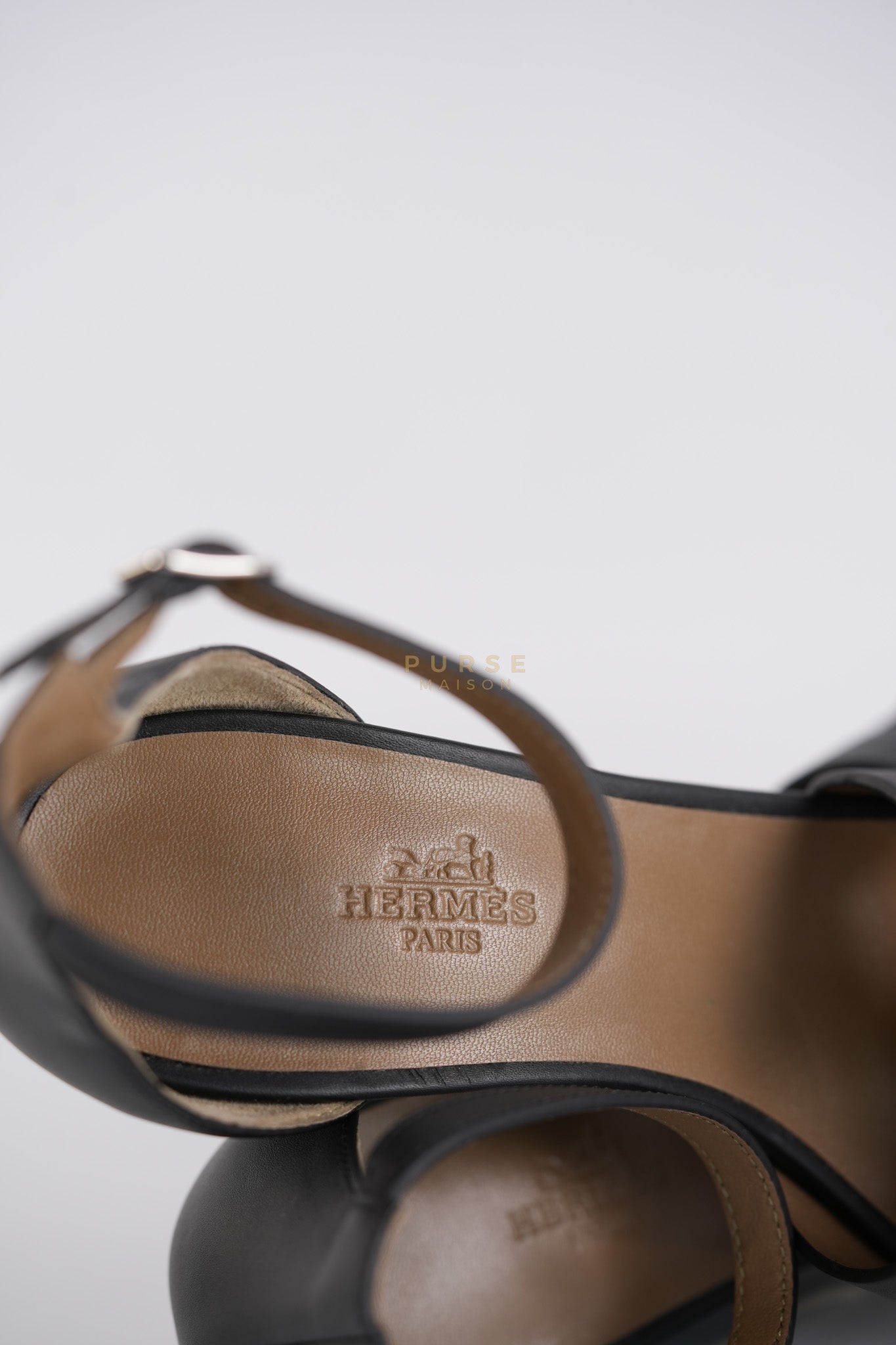 Legend Ankle Strap Wedge Sandals in Black Calfskin Leather Size 37 EU (23.5 cm) | Purse Maison Luxury Bags Shop