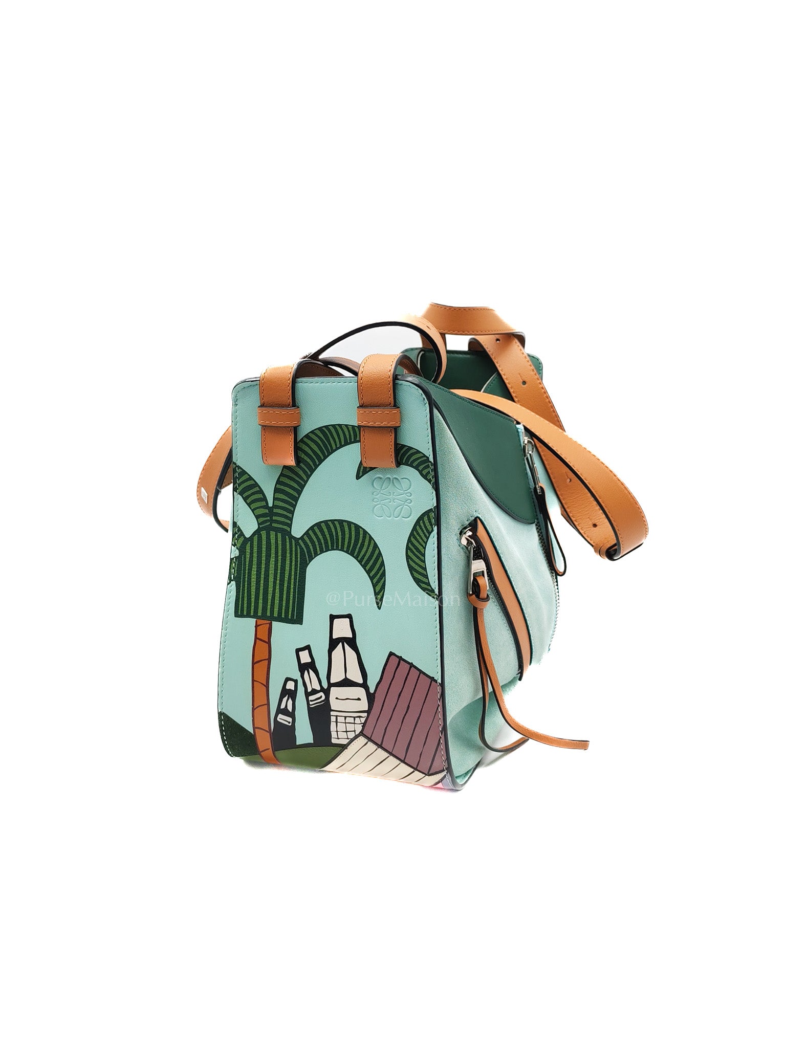 x Ken Price Hammock Bag Small in Multicolor Mint Green, Tan and Blue Cartoon Palm Trees Design