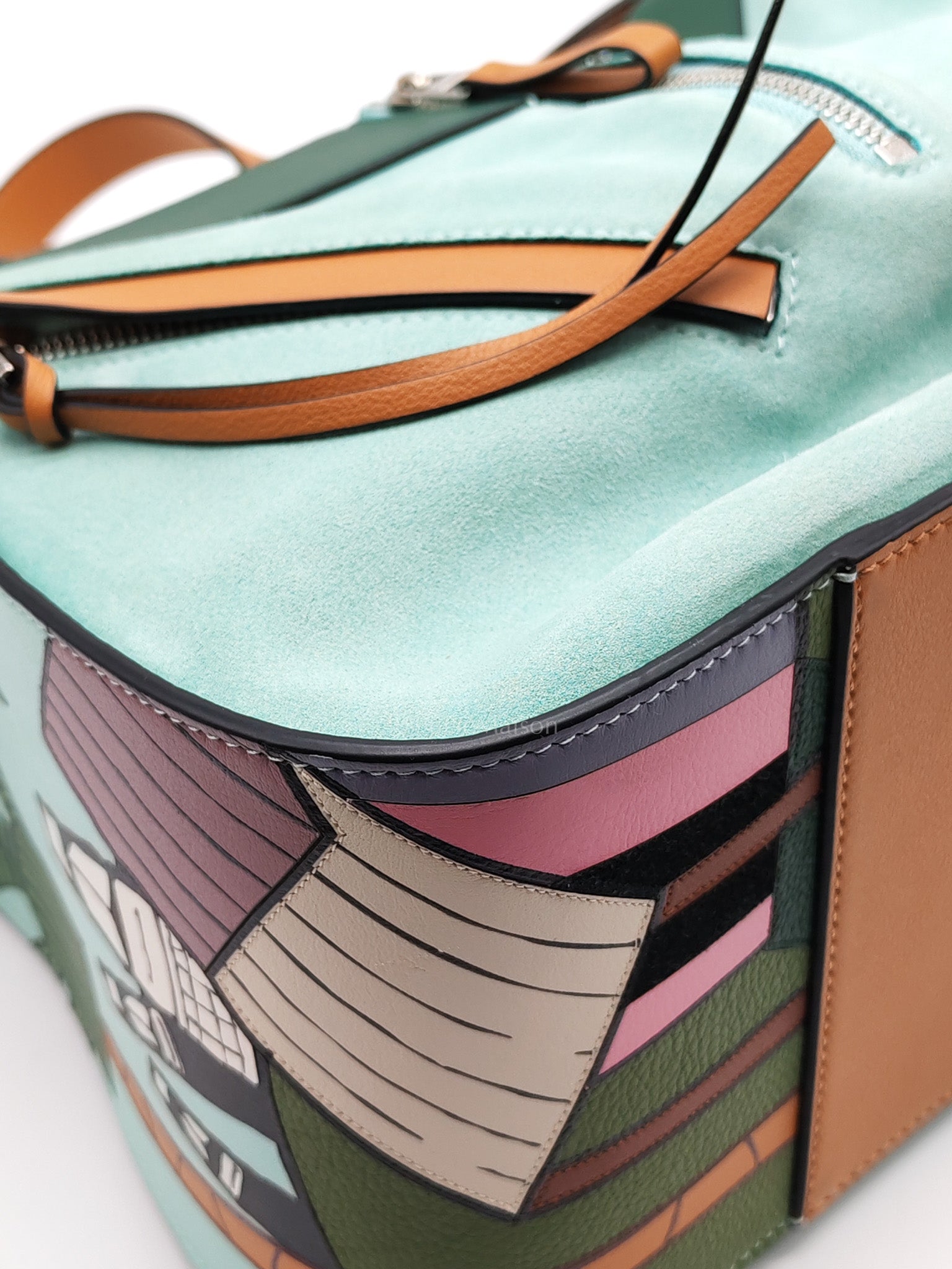 x Ken Price Hammock Bag Small in Multicolor Mint Green, Tan and Blue Cartoon Palm Trees Design