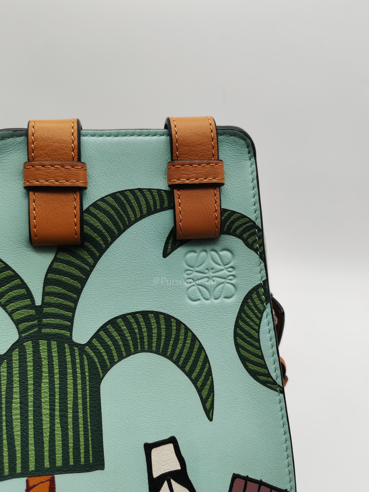 x Ken Price Hammock Bag Small in Multicolor Mint Green, Tan and Blue Cartoon Palm Trees Design