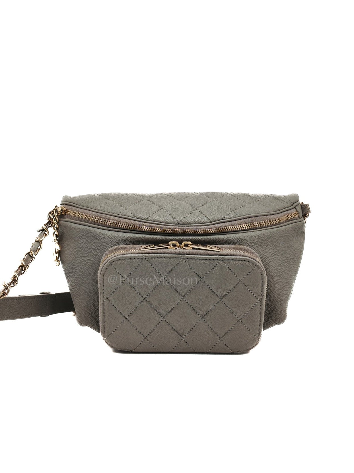 Bussiness Affinity Waist Bag in Gray Caviar Leather and Light Gold Hardware Series 27