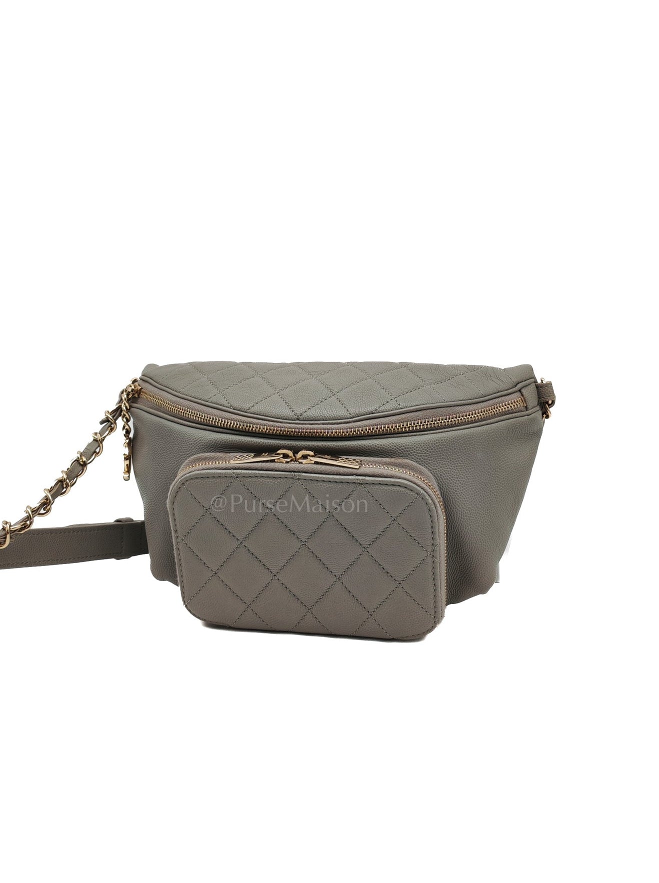 Bussiness Affinity Waist Bag in Gray Caviar Leather and Light Gold Hardware Series 27