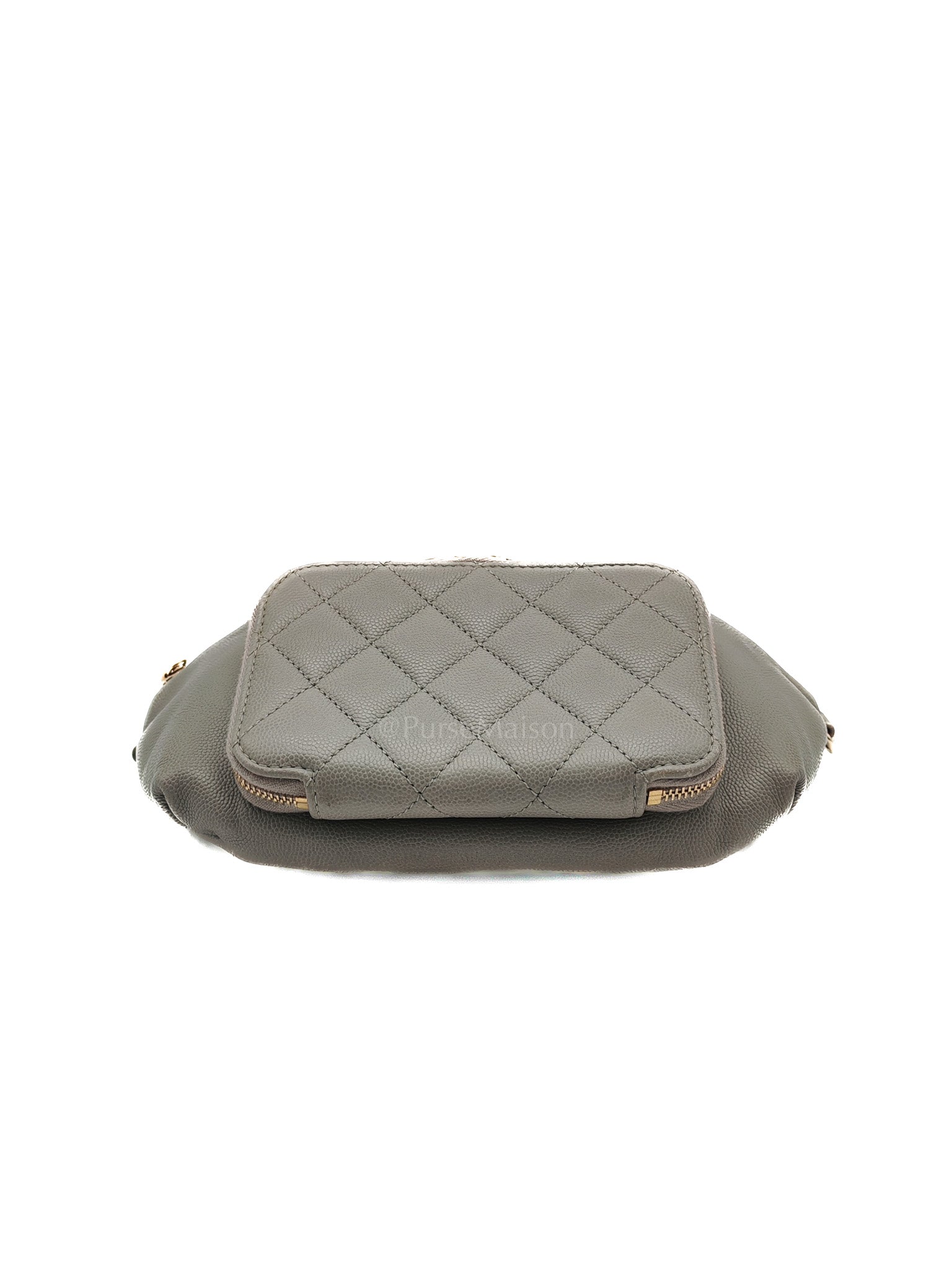 Bussiness Affinity Waist Bag in Gray Caviar Leather and Light Gold Hardware Series 27