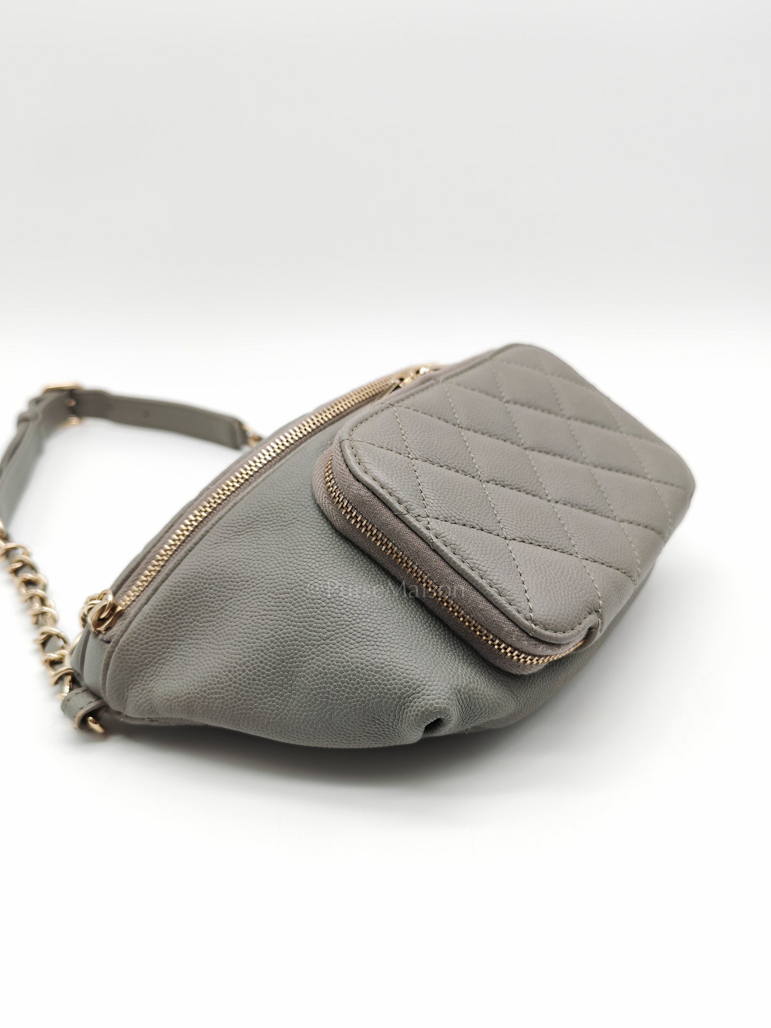 Bussiness Affinity Waist Bag in Gray Caviar Leather and Light Gold Hardware Series 27