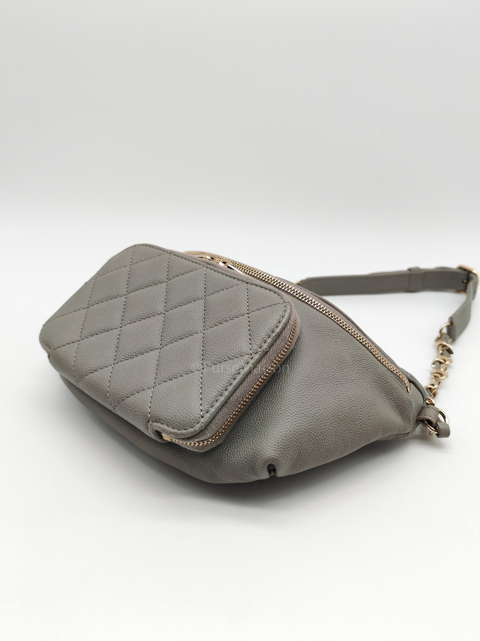 Bussiness Affinity Waist Bag in Gray Caviar Leather and Light Gold Hardware Series 27