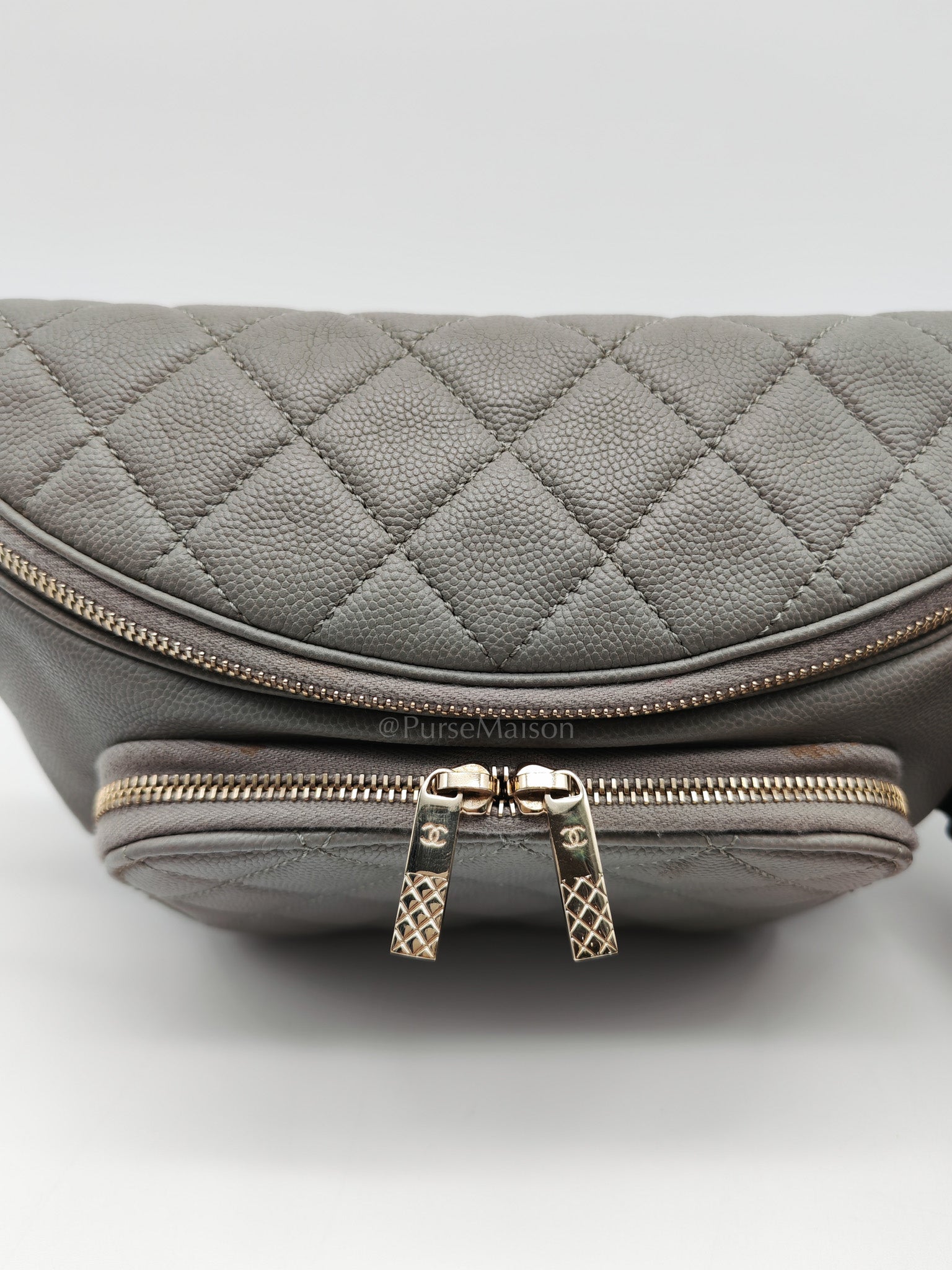 Bussiness Affinity Waist Bag in Gray Caviar Leather and Light Gold Hardware Series 27