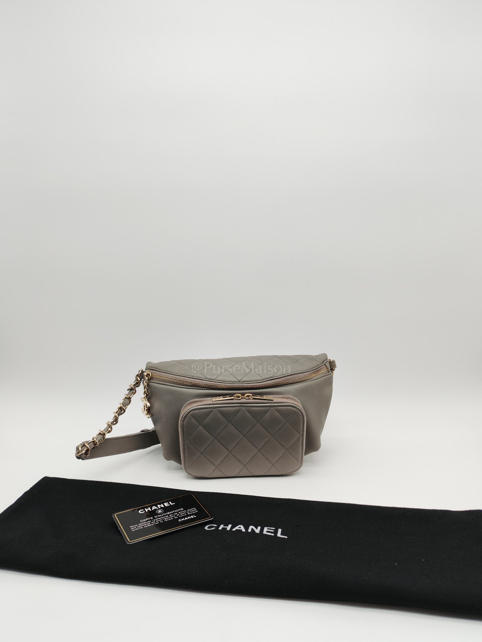 Bussiness Affinity Waist Bag in Gray Caviar Leather and Light Gold Hardware Series 27
