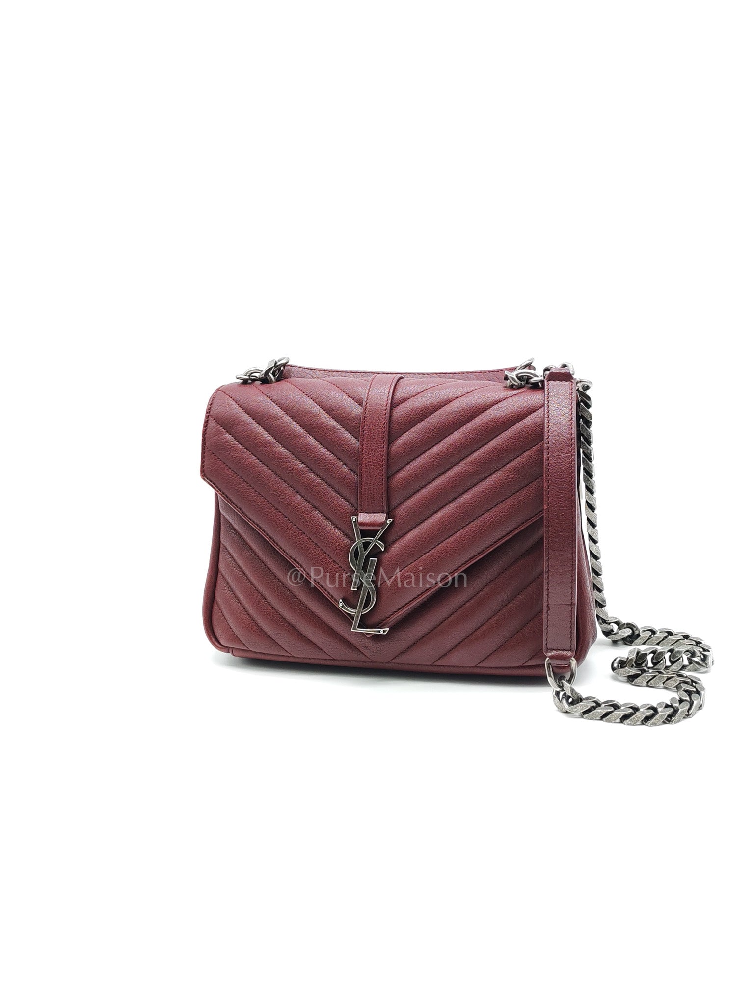 College Bag Medium in Burgundy Monogram Chevron Sheepskin Leather Ruthenium Hardware