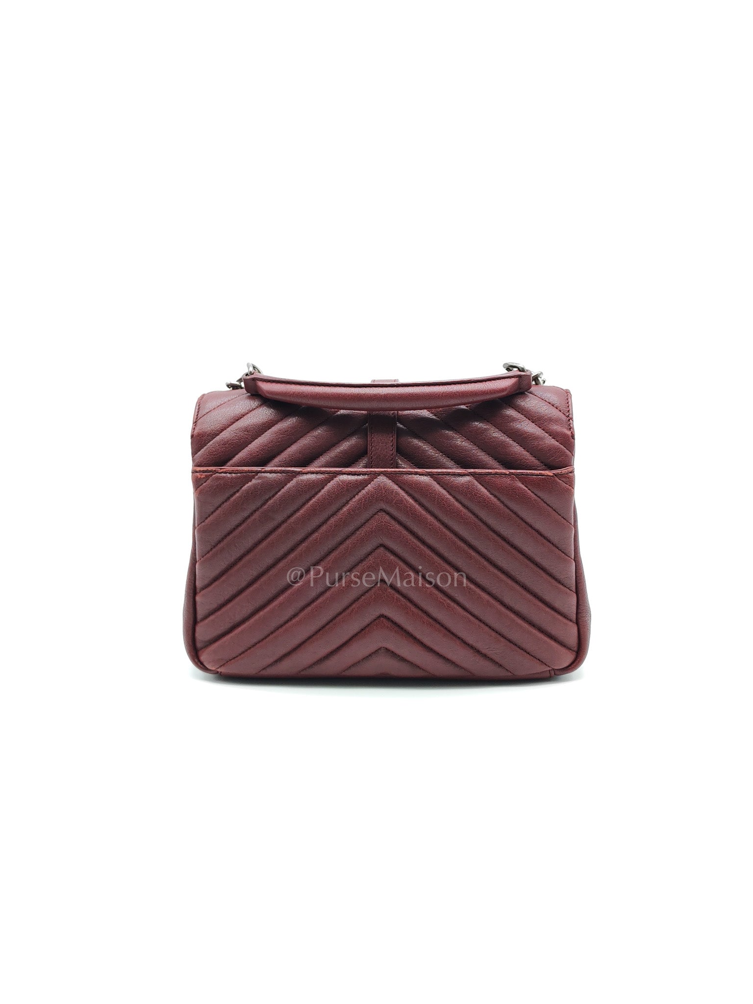 College Bag Medium in Burgundy Monogram Chevron Sheepskin Leather Ruthenium Hardware