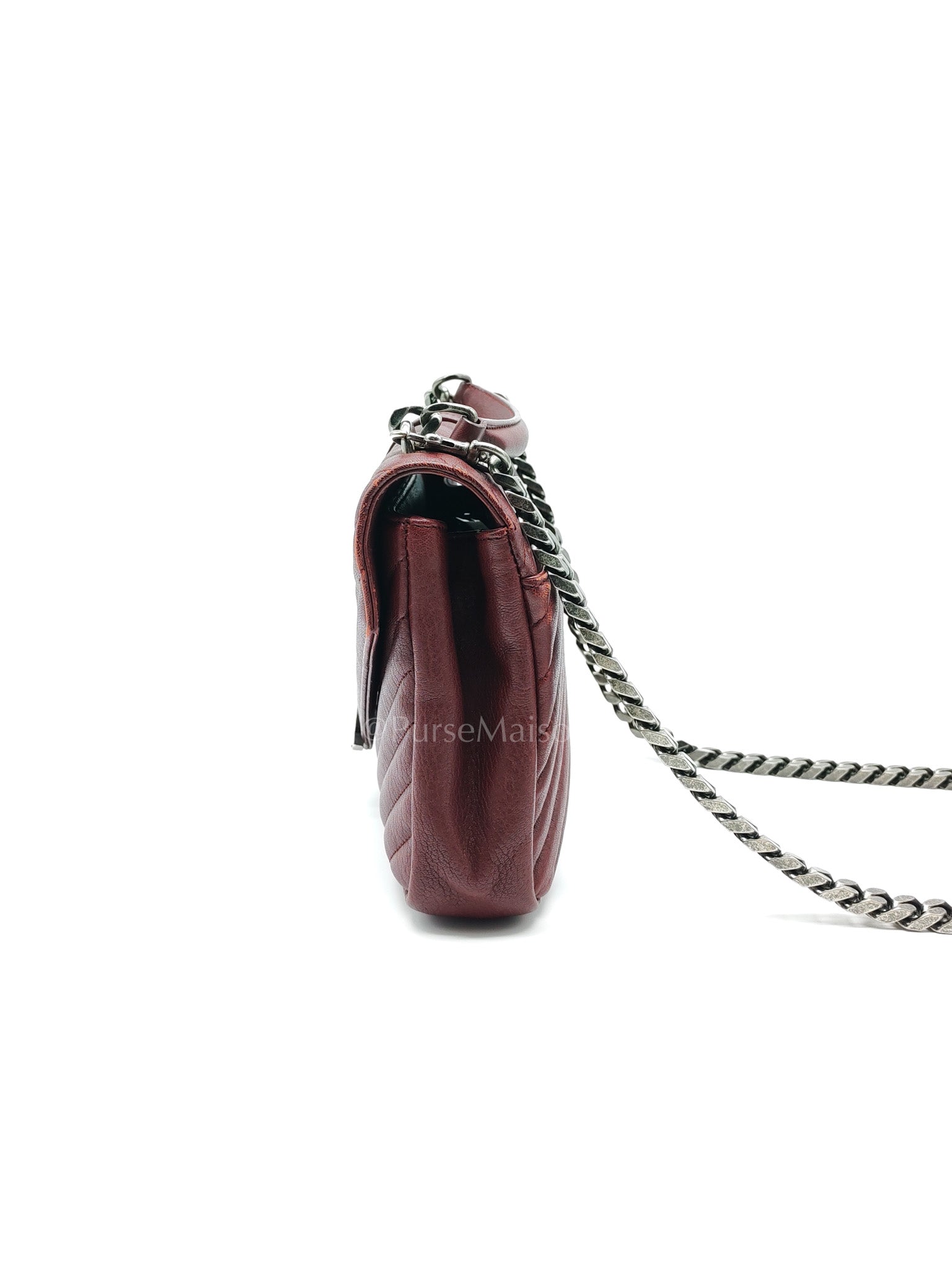 College Bag Medium in Burgundy Monogram Chevron Sheepskin Leather Ruthenium Hardware