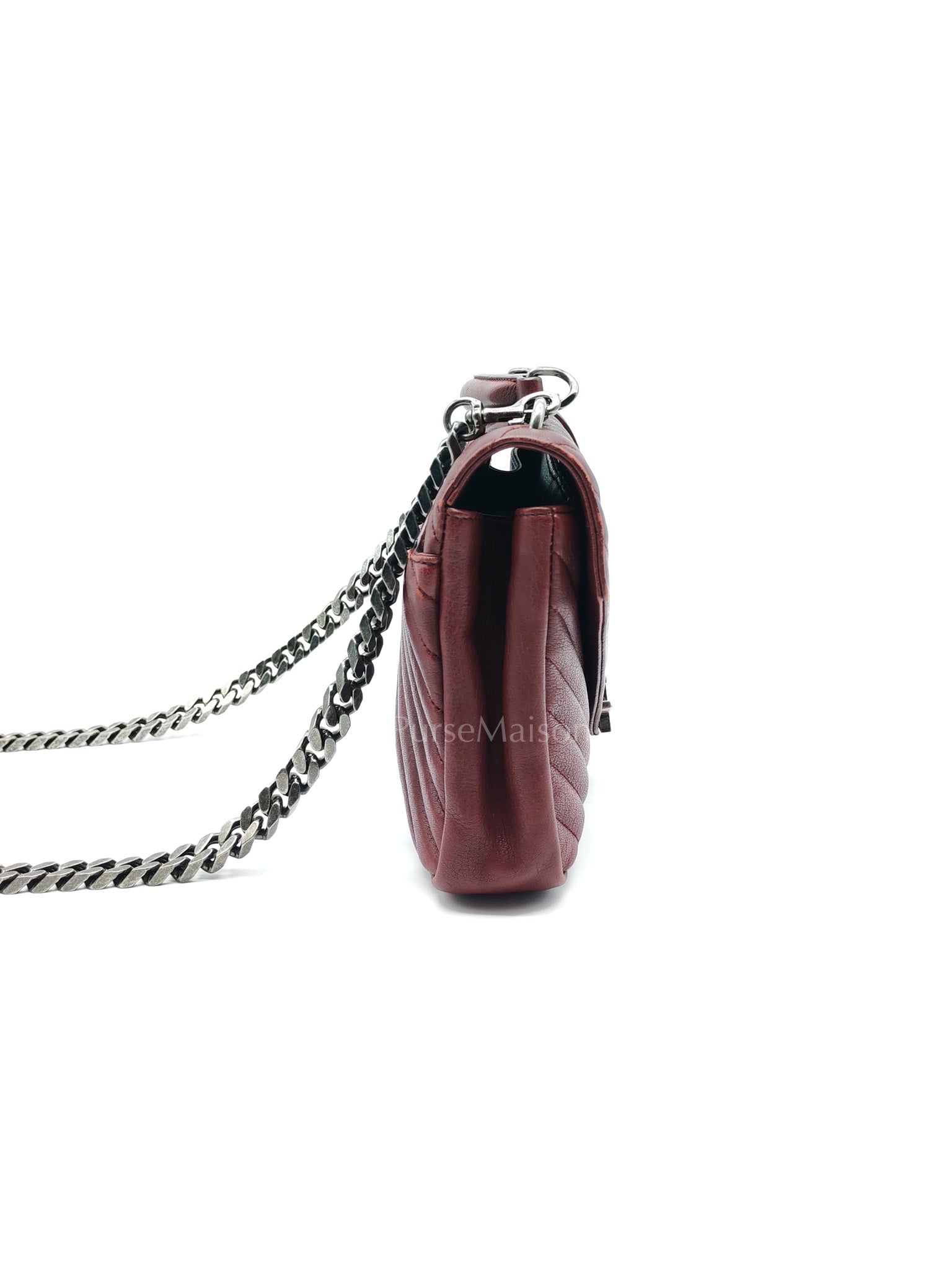 College Bag Medium in Burgundy Monogram Chevron Sheepskin Leather Ruthenium Hardware