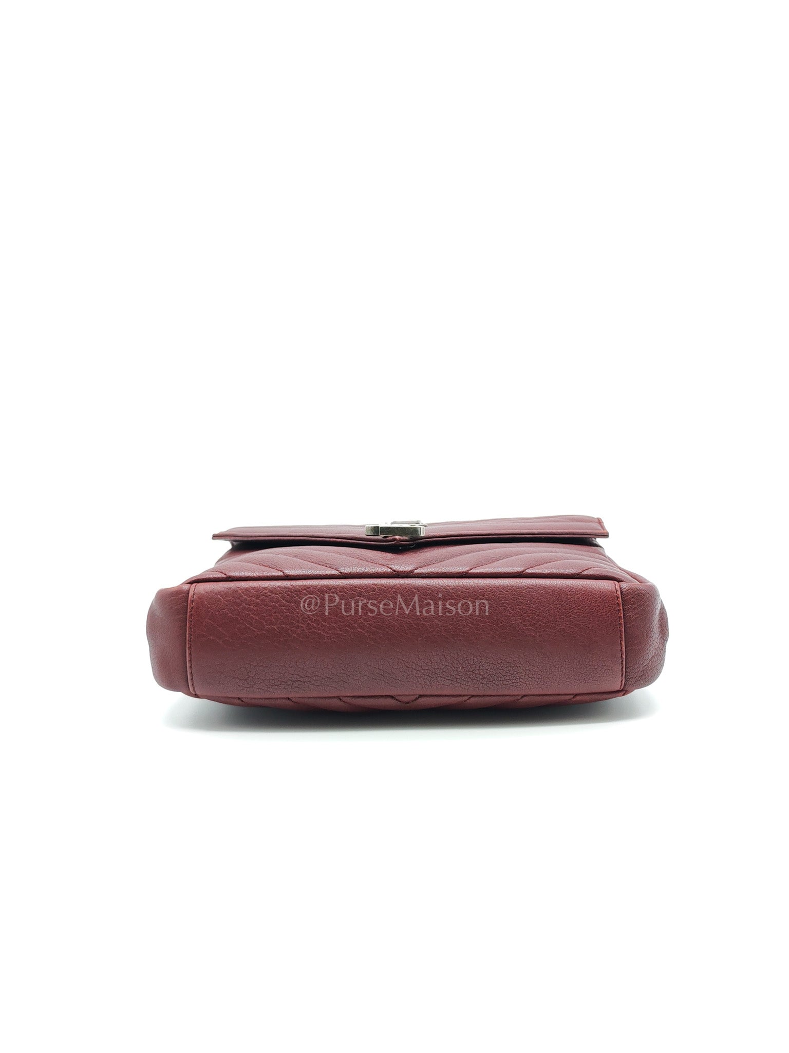 College Bag Medium in Burgundy Monogram Chevron Sheepskin Leather Ruthenium Hardware