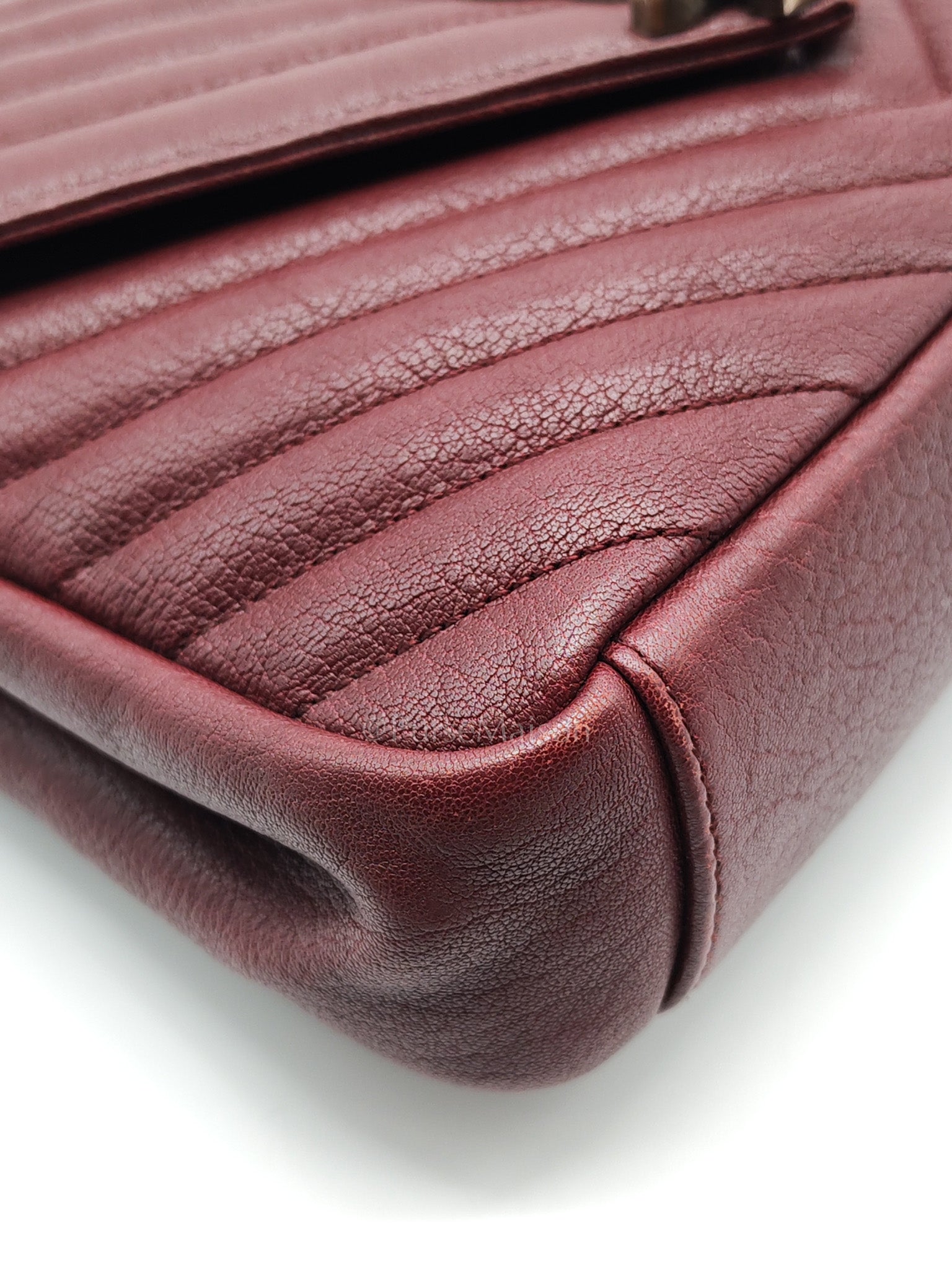 College Bag Medium in Burgundy Monogram Chevron Sheepskin Leather Ruthenium Hardware