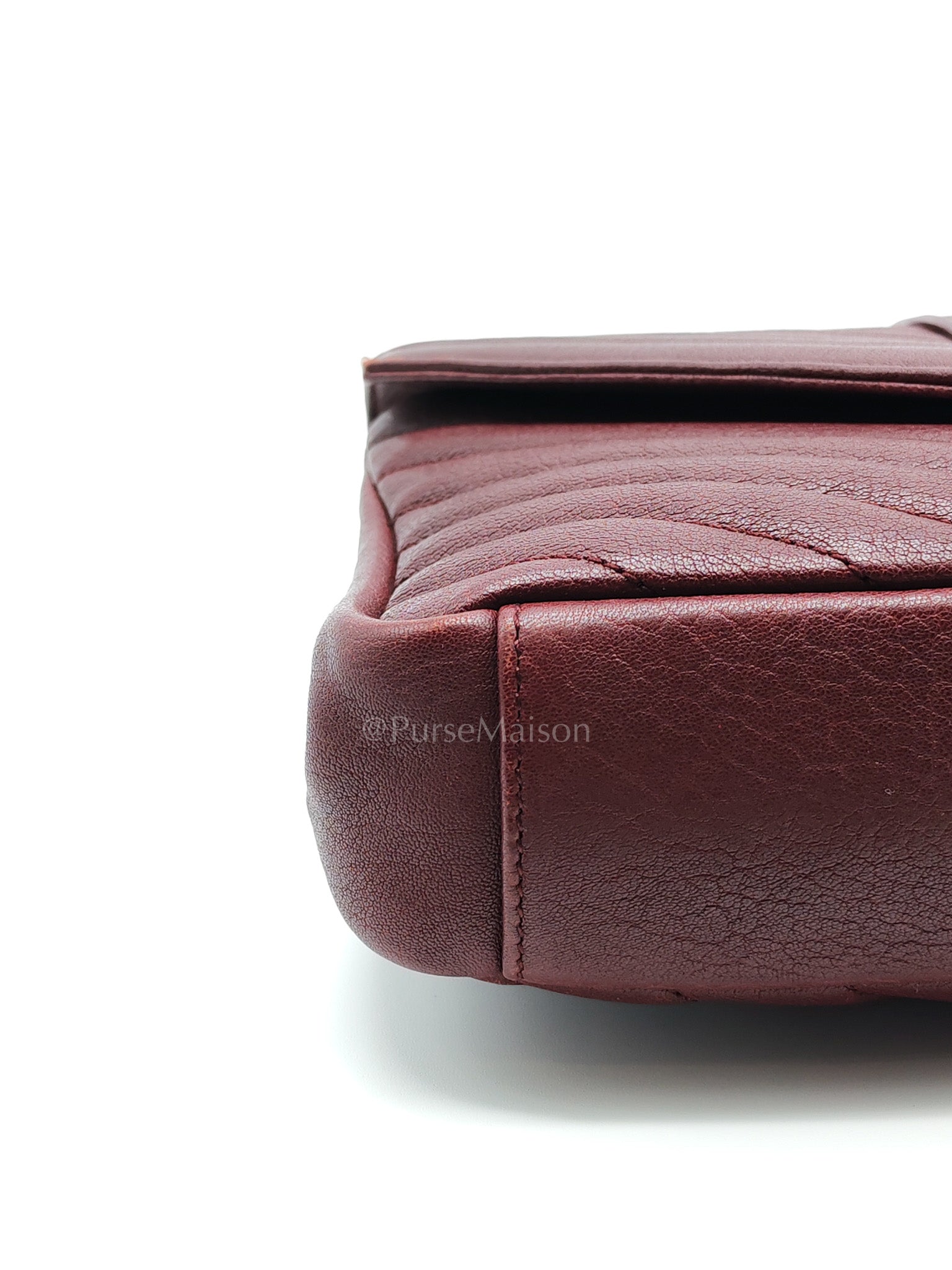 College Bag Medium in Burgundy Monogram Chevron Sheepskin Leather Ruthenium Hardware