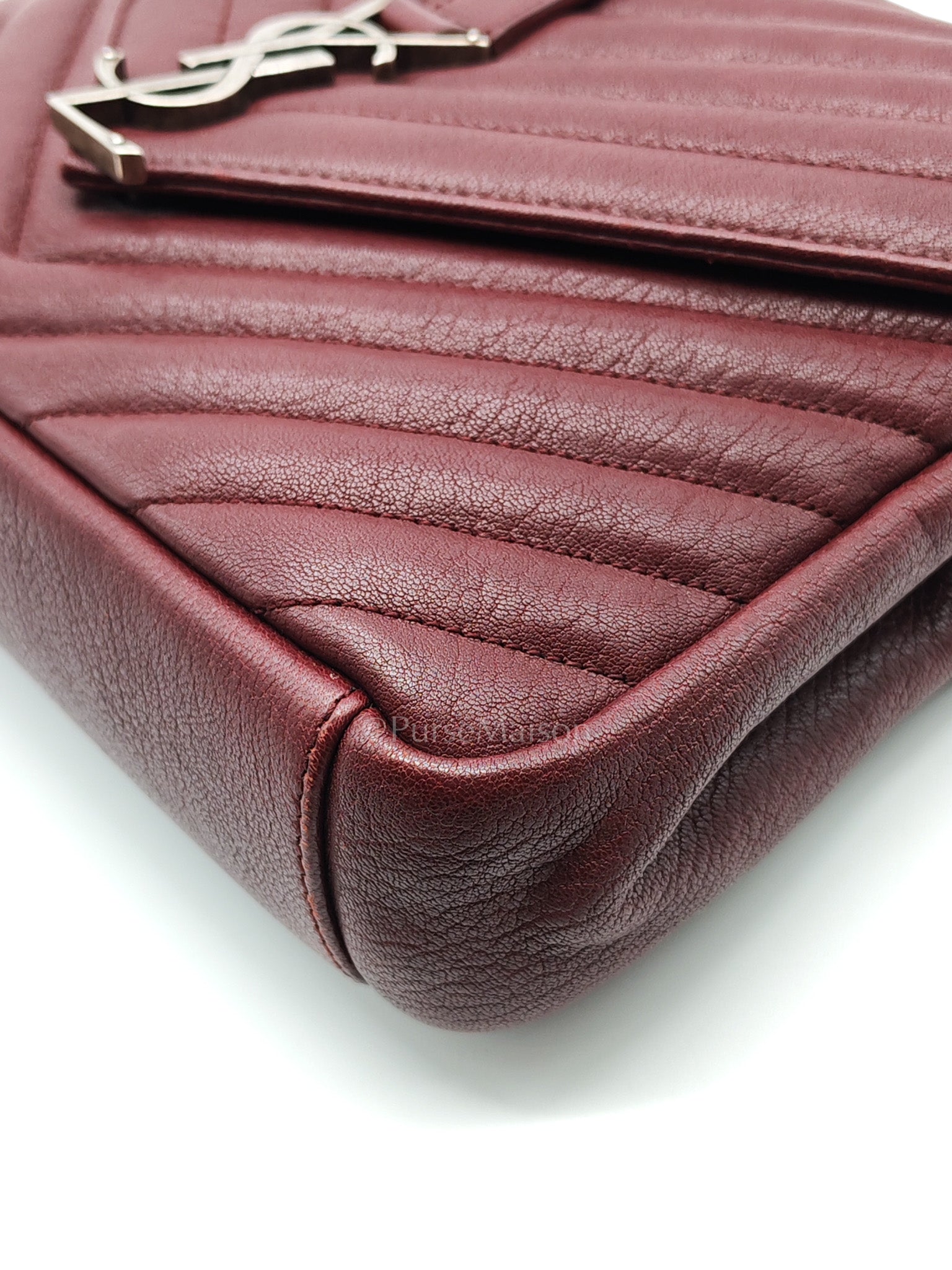 College Bag Medium in Burgundy Monogram Chevron Sheepskin Leather Ruthenium Hardware