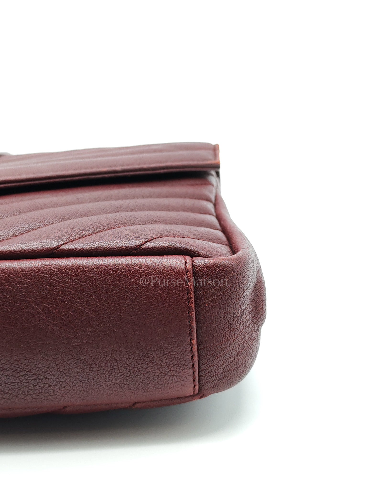 College Bag Medium in Burgundy Monogram Chevron Sheepskin Leather Ruthenium Hardware