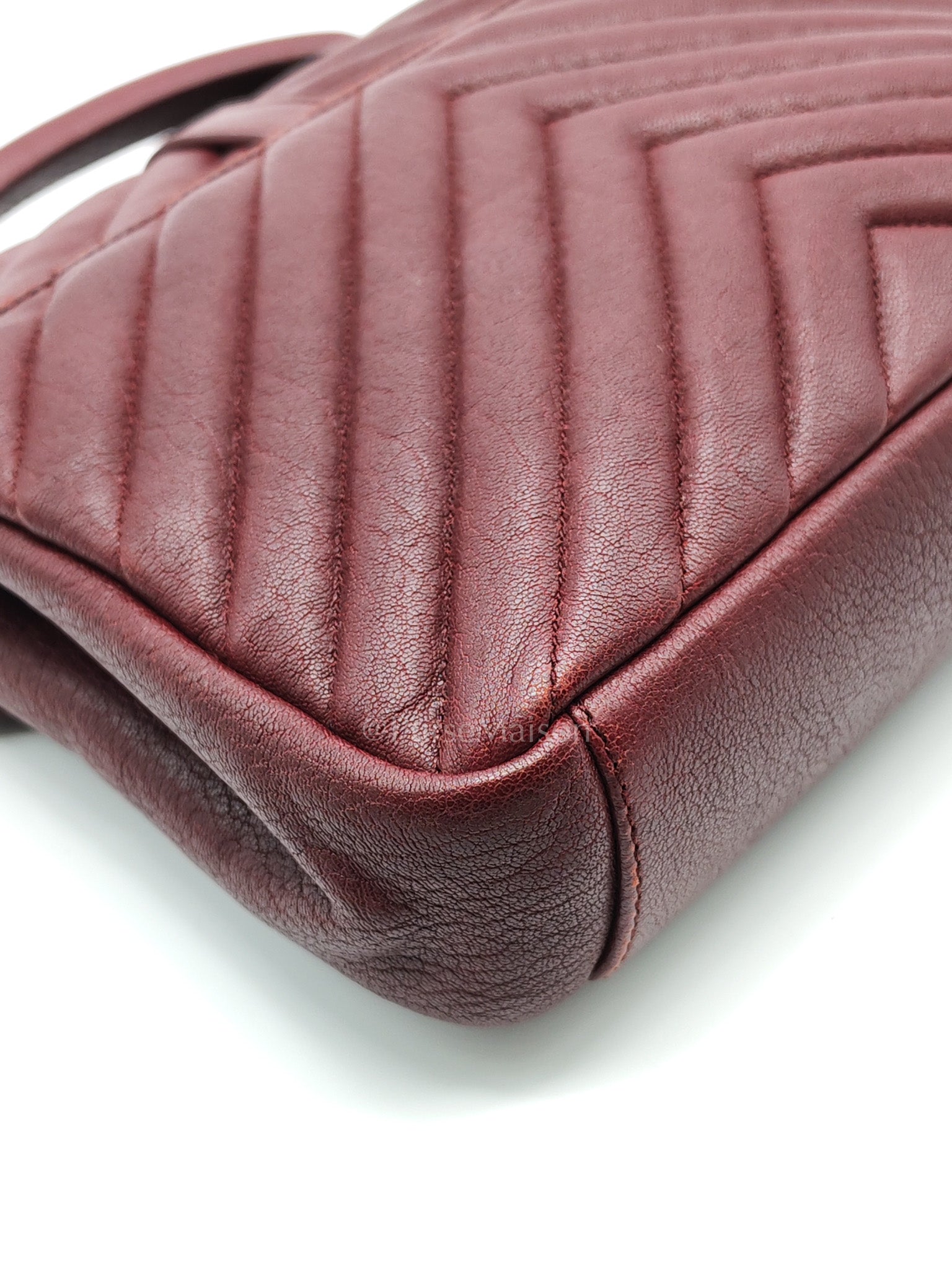 College Bag Medium in Burgundy Monogram Chevron Sheepskin Leather Ruthenium Hardware