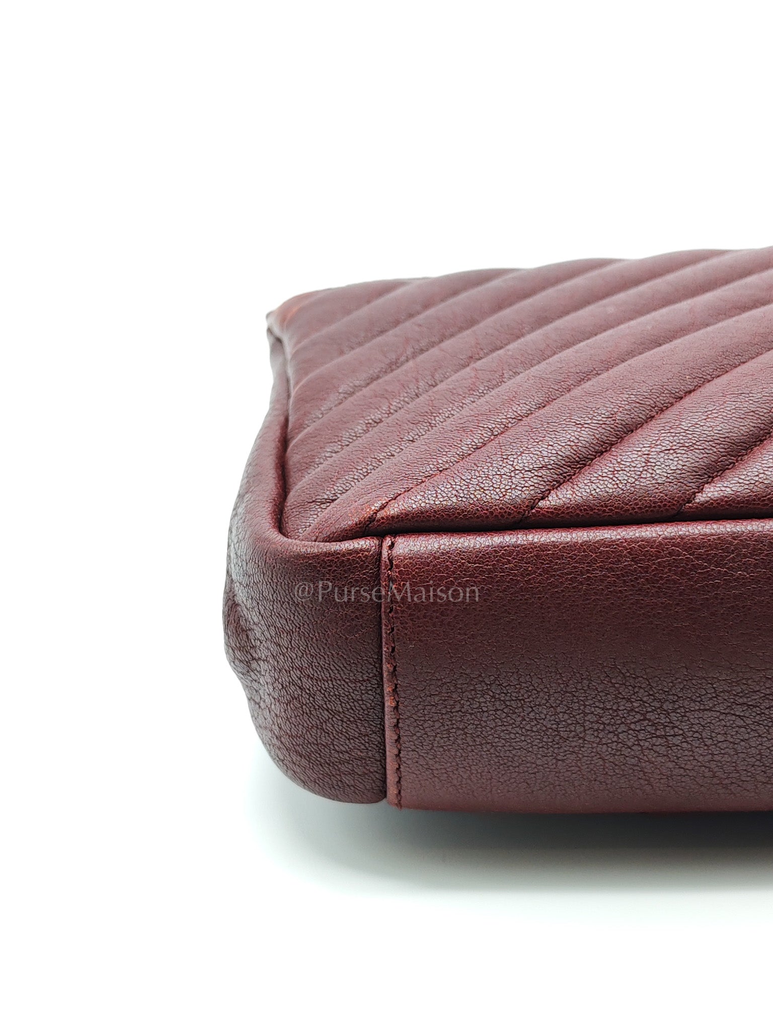 College Bag Medium in Burgundy Monogram Chevron Sheepskin Leather Ruthenium Hardware
