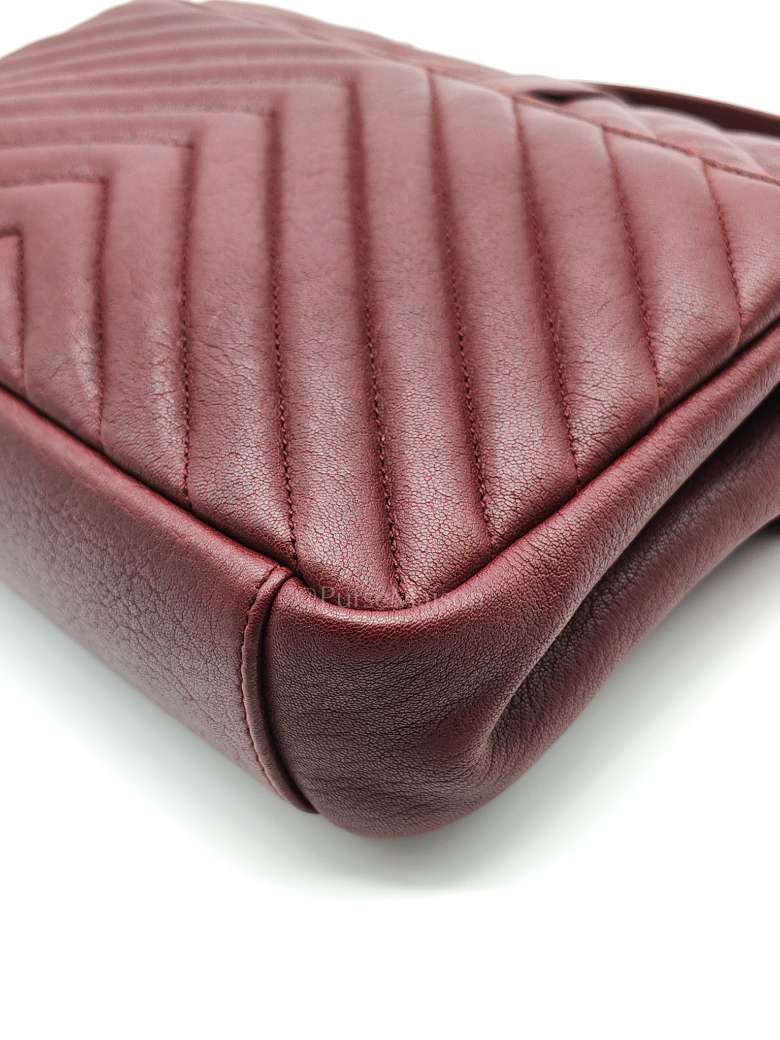 College Bag Medium in Burgundy Monogram Chevron Sheepskin Leather Ruthenium Hardware
