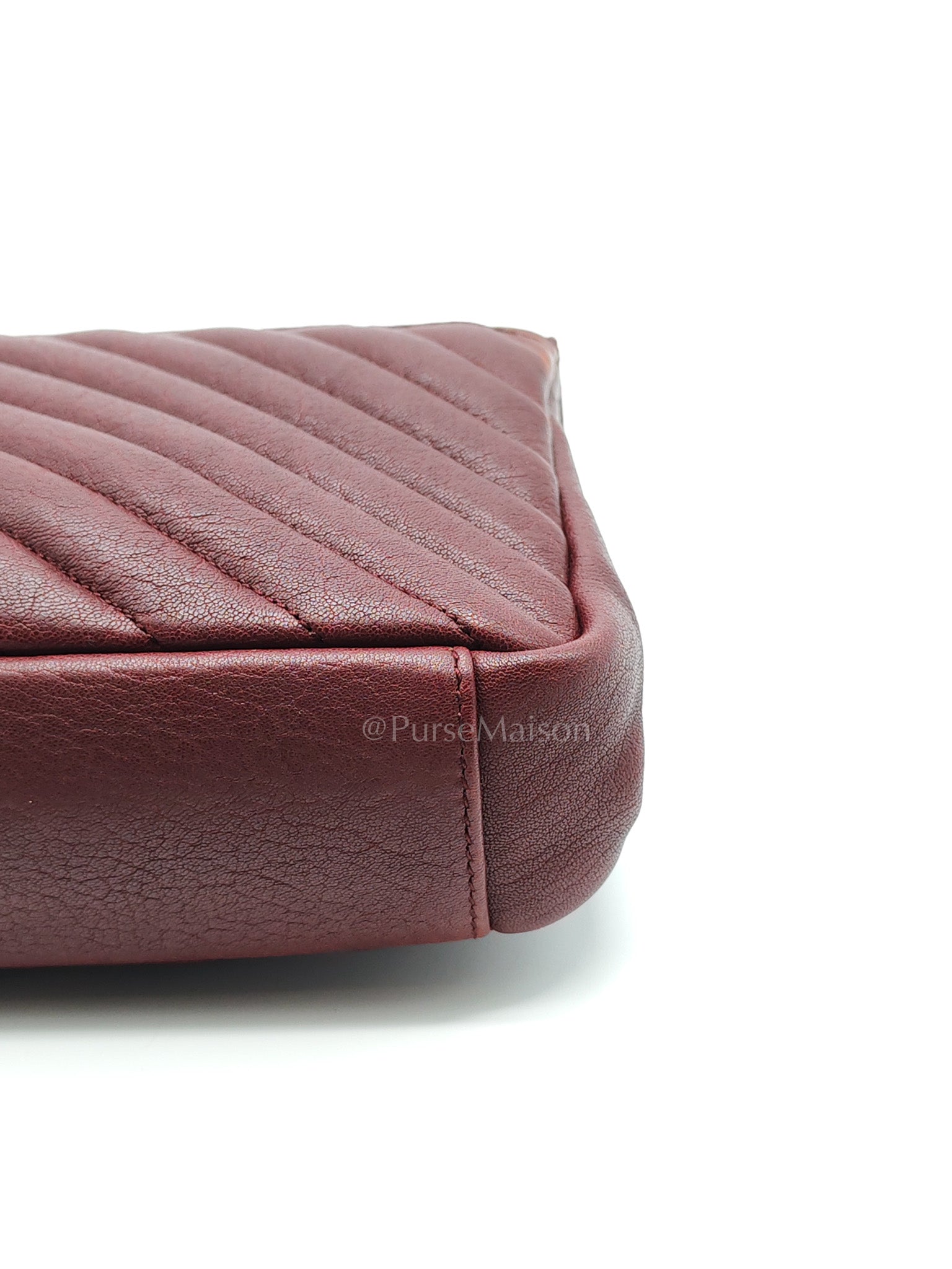 College Bag Medium in Burgundy Monogram Chevron Sheepskin Leather Ruthenium Hardware