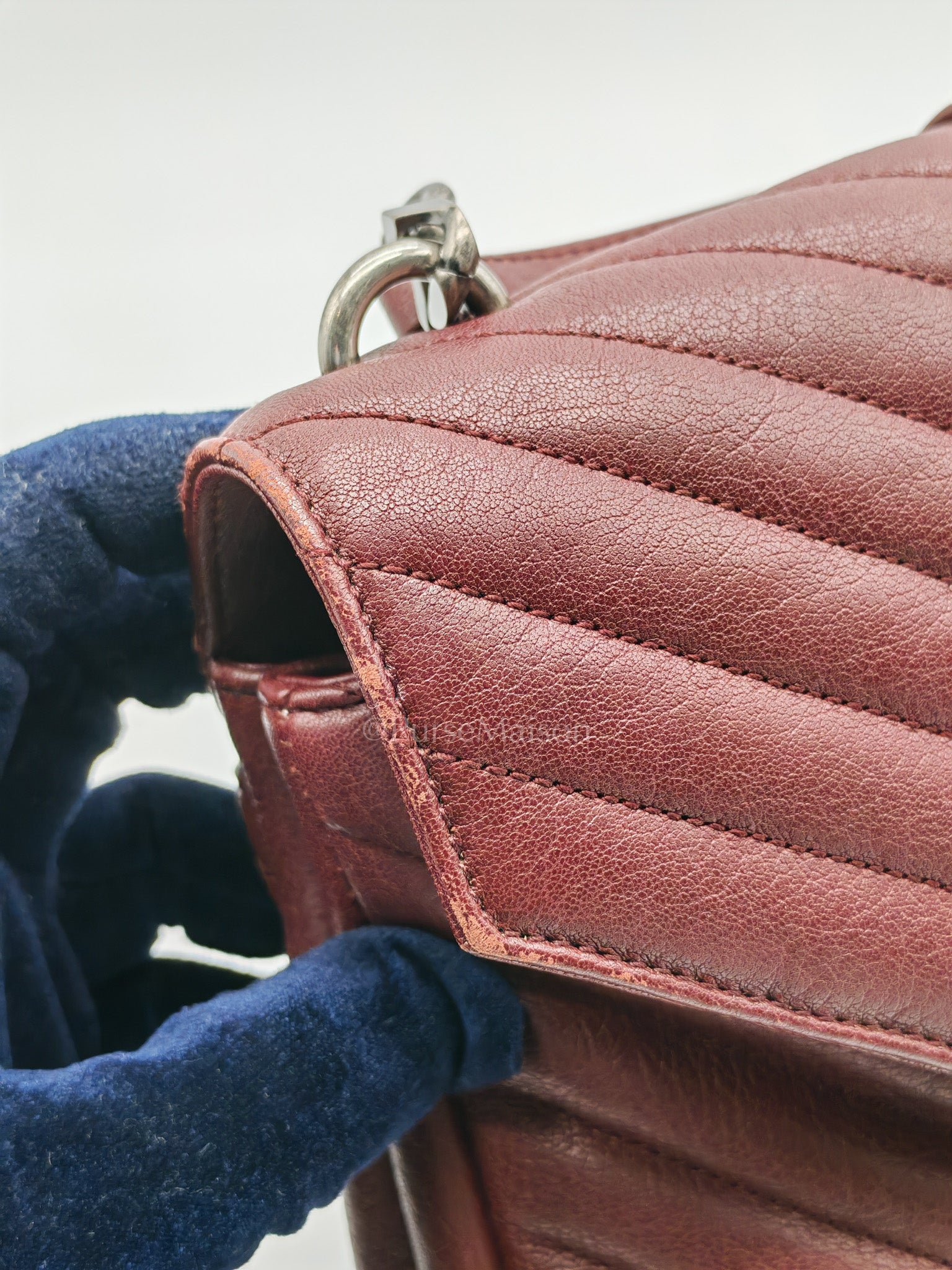 College Bag Medium in Burgundy Monogram Chevron Sheepskin Leather Ruthenium Hardware