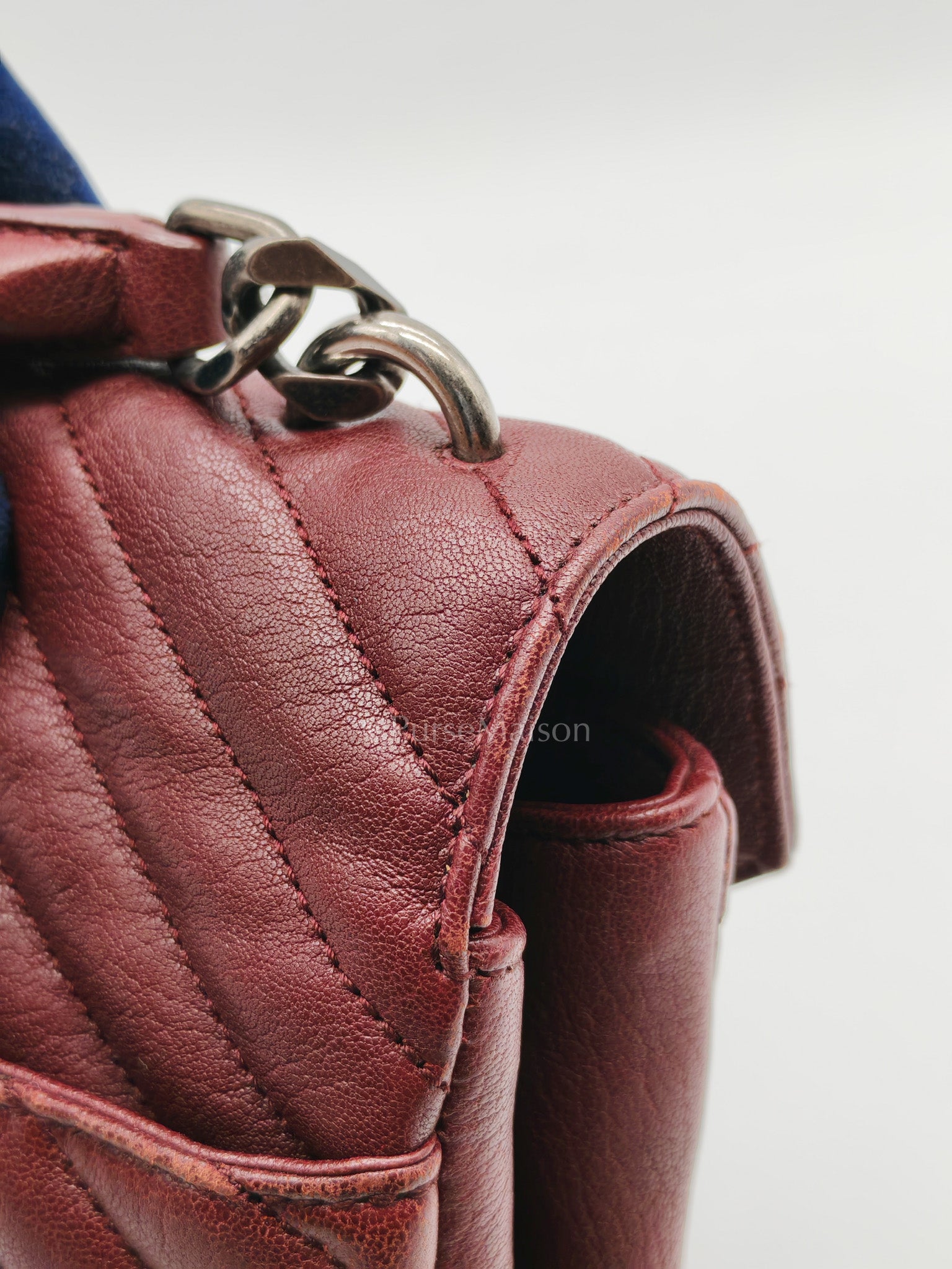 College Bag Medium in Burgundy Monogram Chevron Sheepskin Leather Ruthenium Hardware