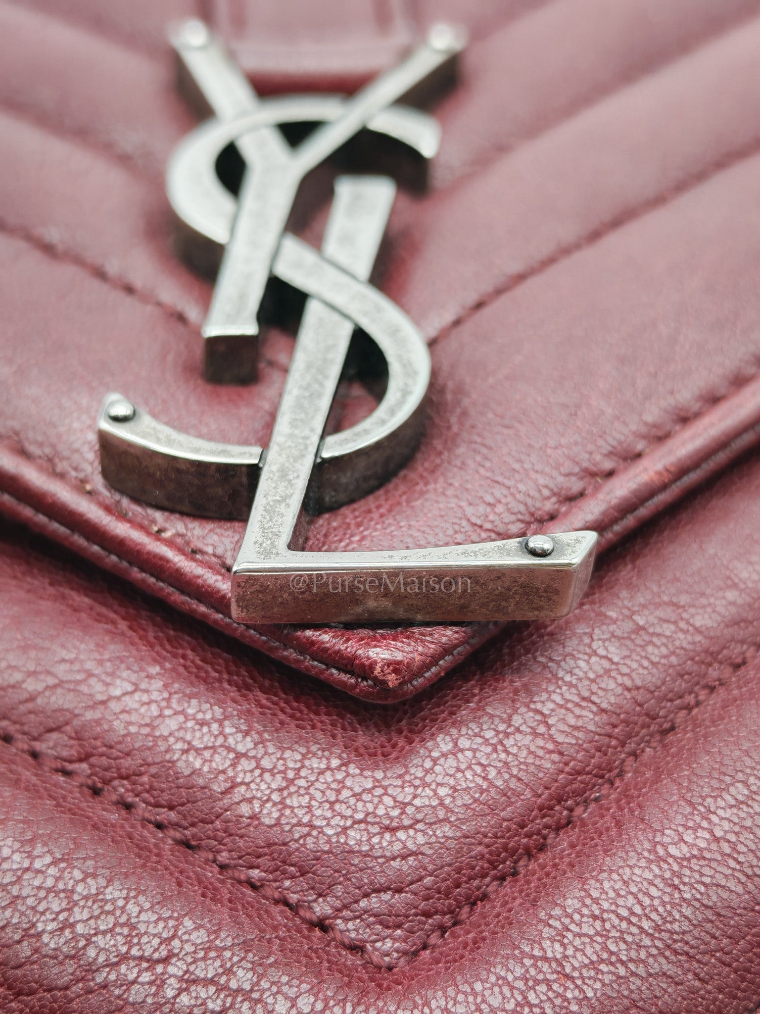 College Bag Medium in Burgundy Monogram Chevron Sheepskin Leather Ruthenium Hardware