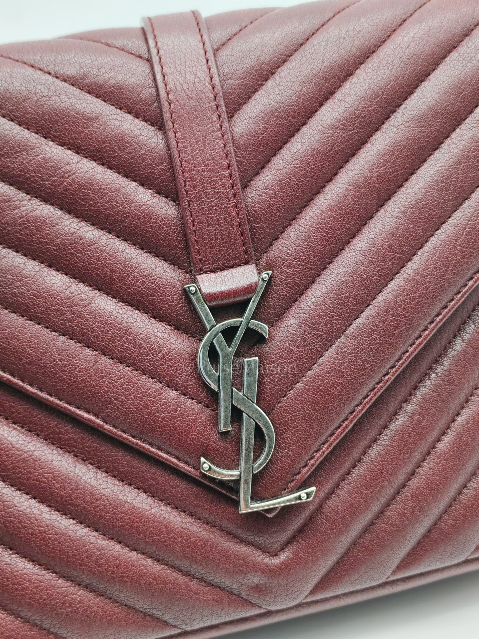 College Bag Medium in Burgundy Monogram Chevron Sheepskin Leather Ruthenium Hardware