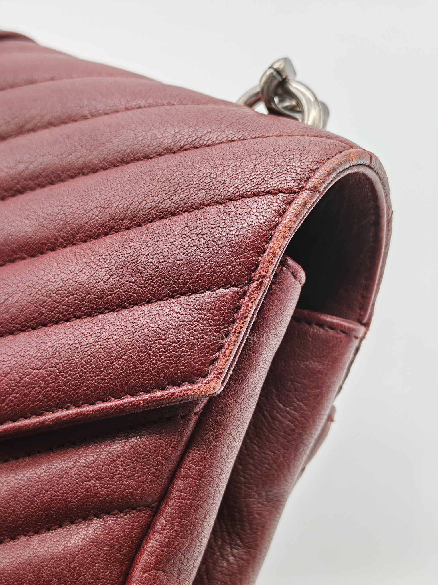 College Bag Medium in Burgundy Monogram Chevron Sheepskin Leather Ruthenium Hardware