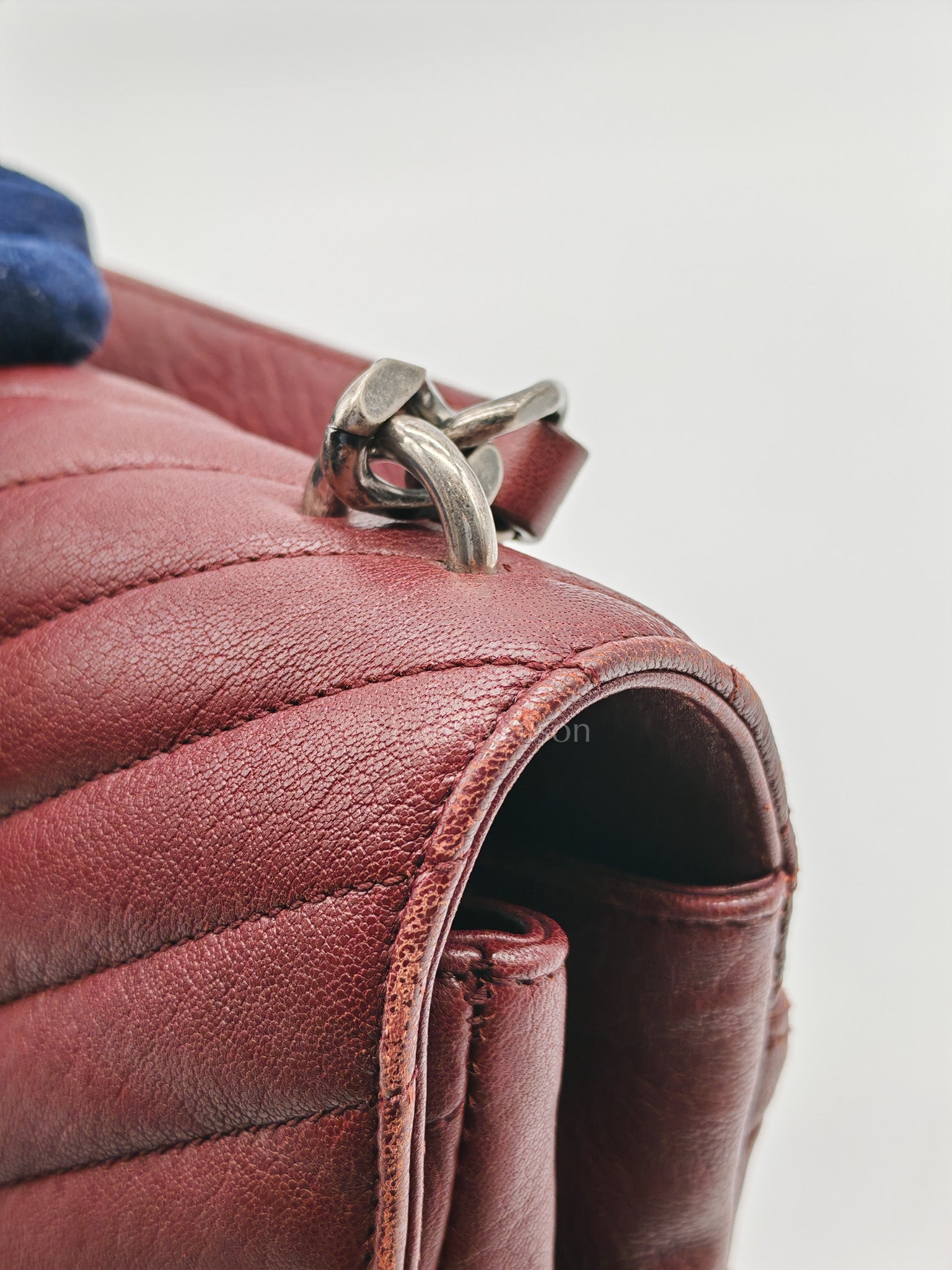 College Bag Medium in Burgundy Monogram Chevron Sheepskin Leather Ruthenium Hardware