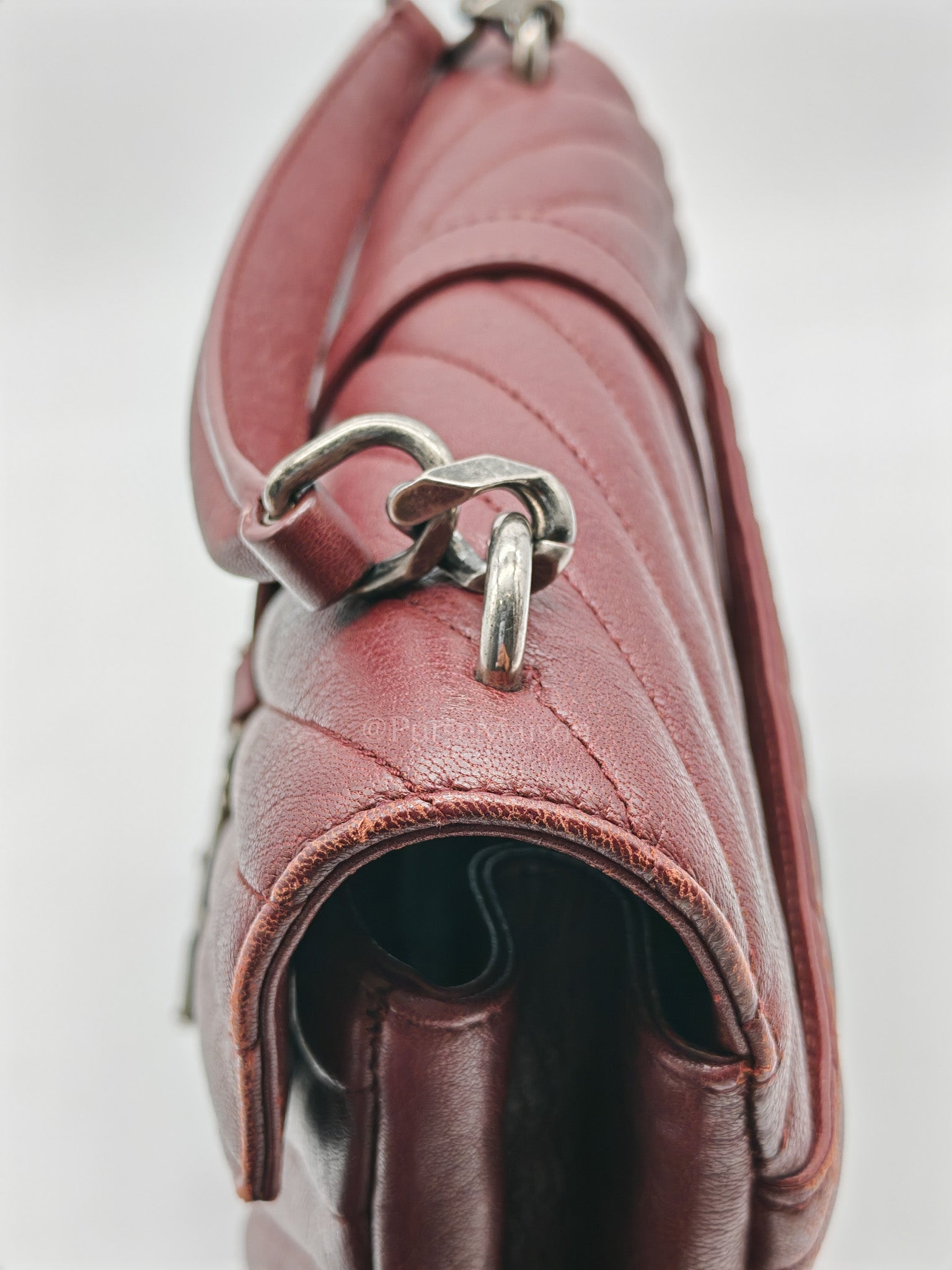 College Bag Medium in Burgundy Monogram Chevron Sheepskin Leather Ruthenium Hardware