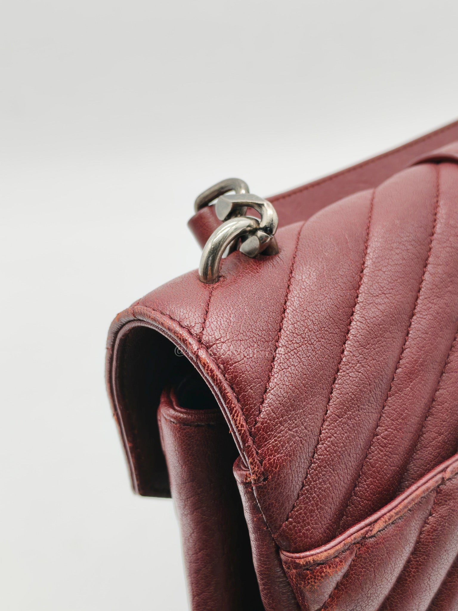 College Bag Medium in Burgundy Monogram Chevron Sheepskin Leather Ruthenium Hardware