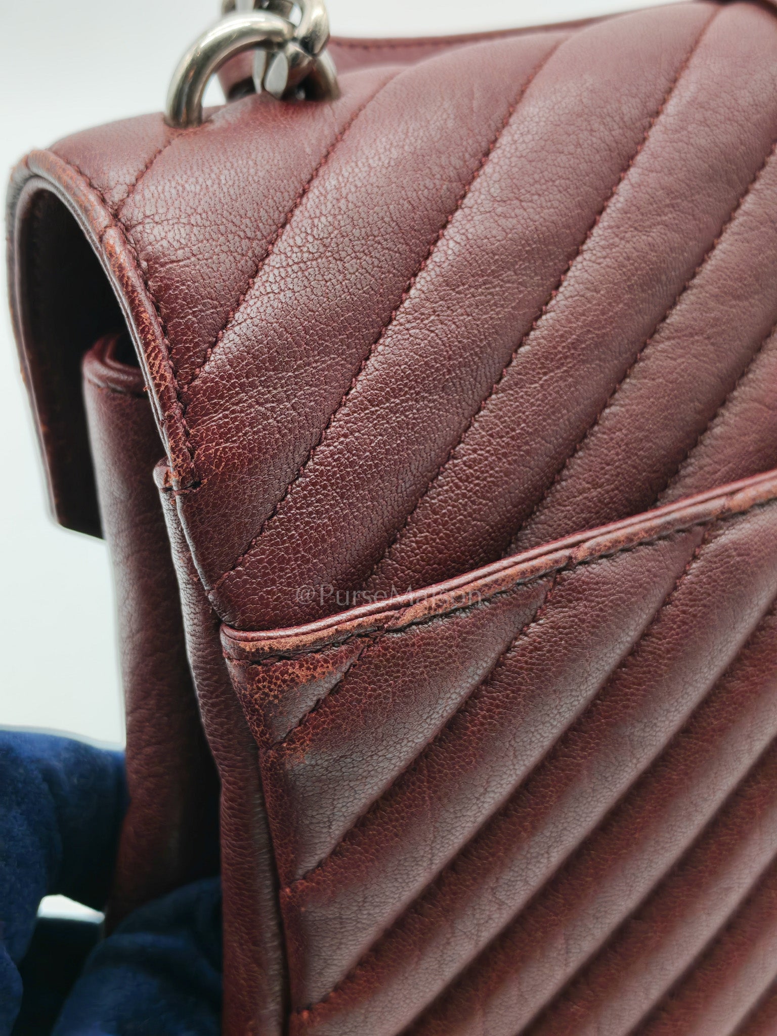 College Bag Medium in Burgundy Monogram Chevron Sheepskin Leather Ruthenium Hardware